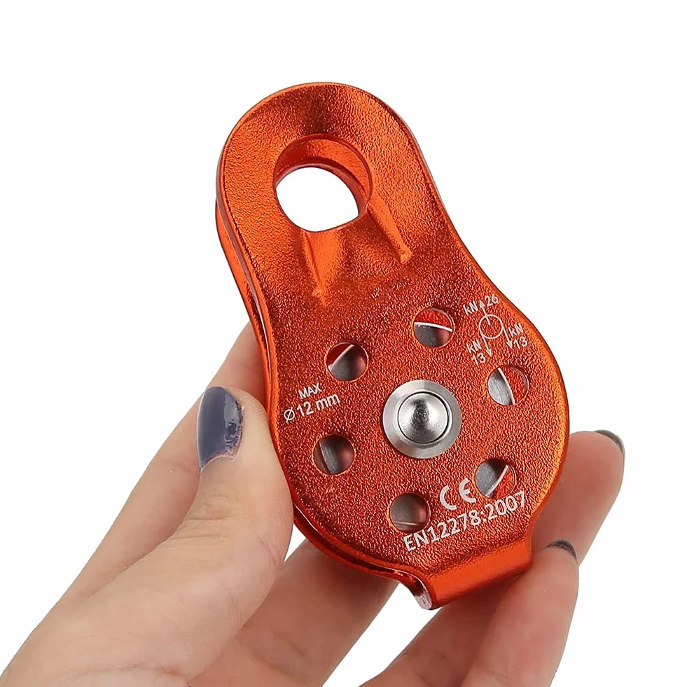 Ausla 26KN blok koła pasowego ze stopu aluminium o wysokiej wytrzymałości do wspinaczki o średnicy otworu 12 mm, odpowiedni do lin poniżej 12 mm
