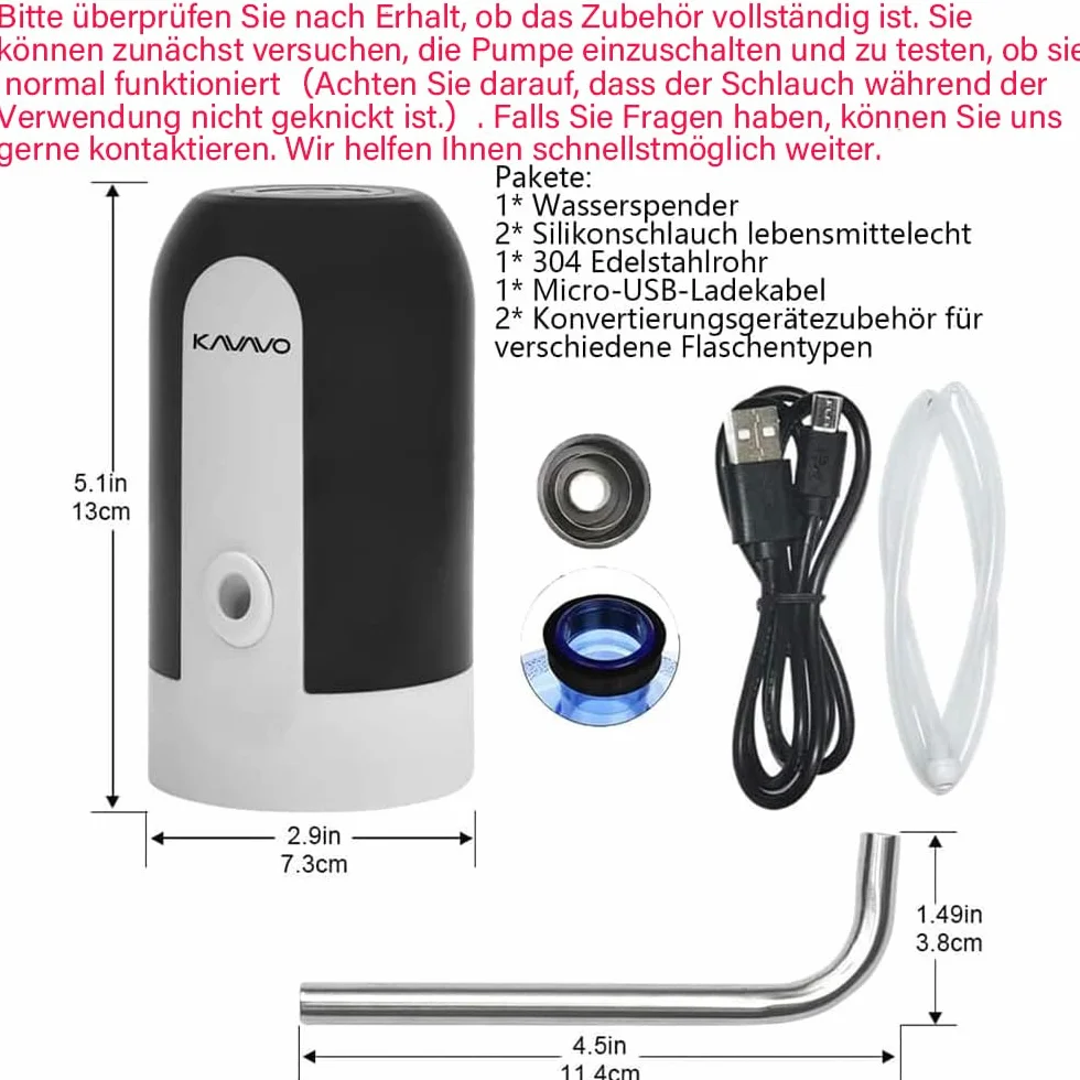 Elektryczna pompka do butelek stal nierdzewna USB przenośna 2 końcówki