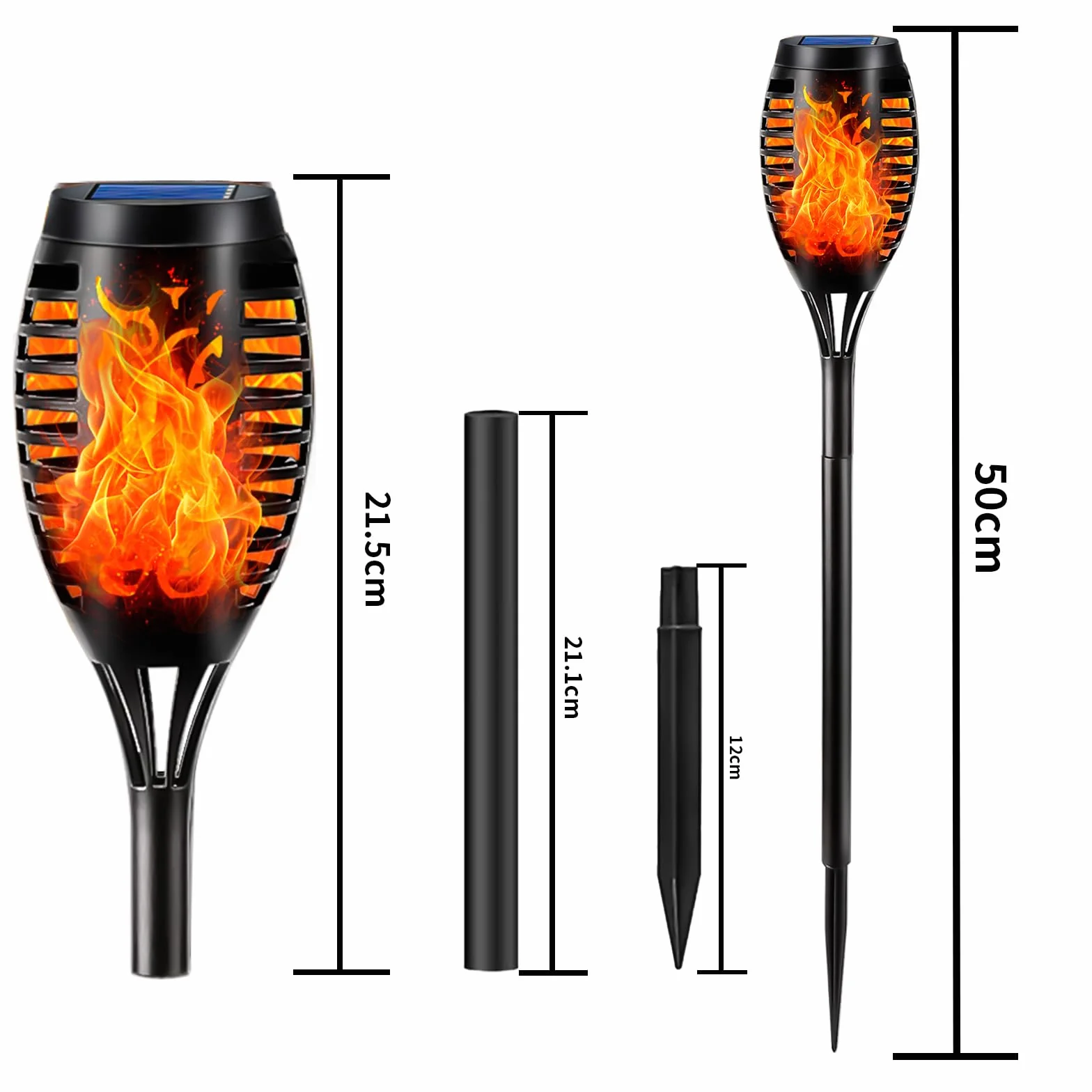 LQWELL Latarki solarne ogrodowe IP65 2 sztuki 12 diod LED realistyczna lampa ścieżkowa z płomieniem