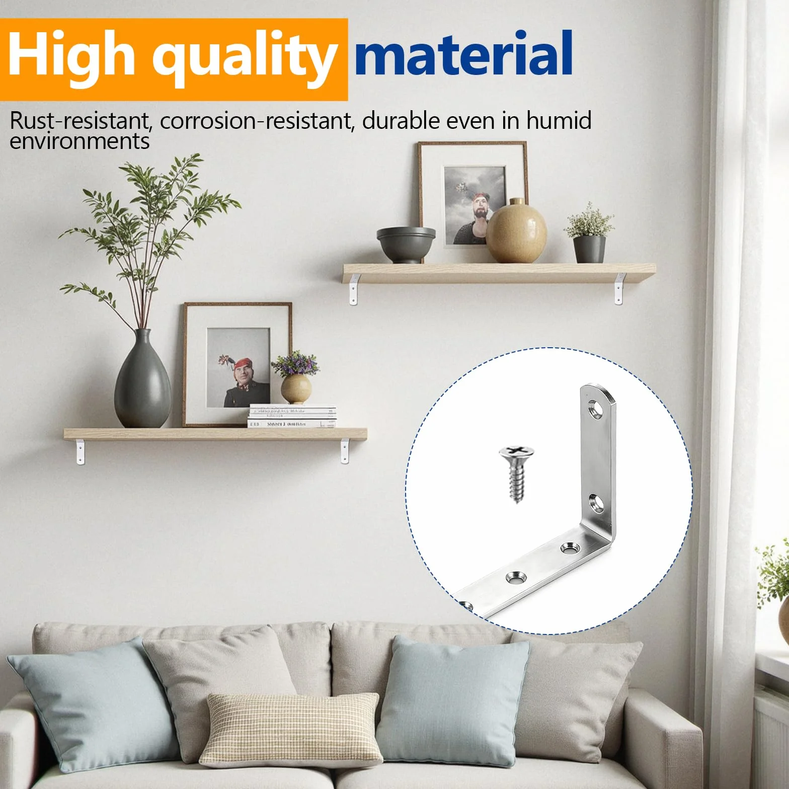 Uchwyt ścienny kątowy L 90° ze stali nierdzewnej 125x75x20 mm, 6 sztuk do regału metalowy z 36 śrubami