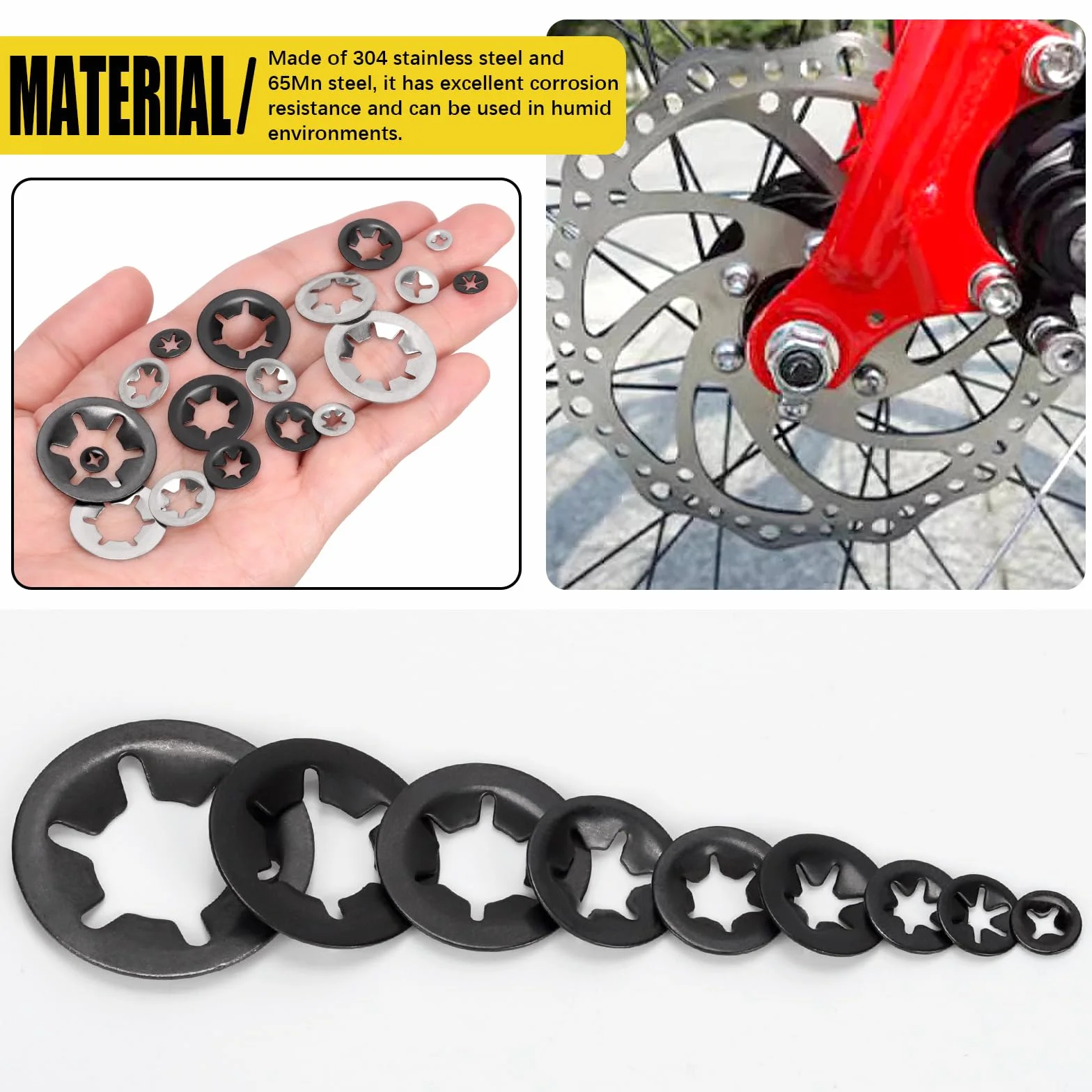 Internal Tooth Star Lock Washers M2-M12 Push On Locking Washers Black Silver