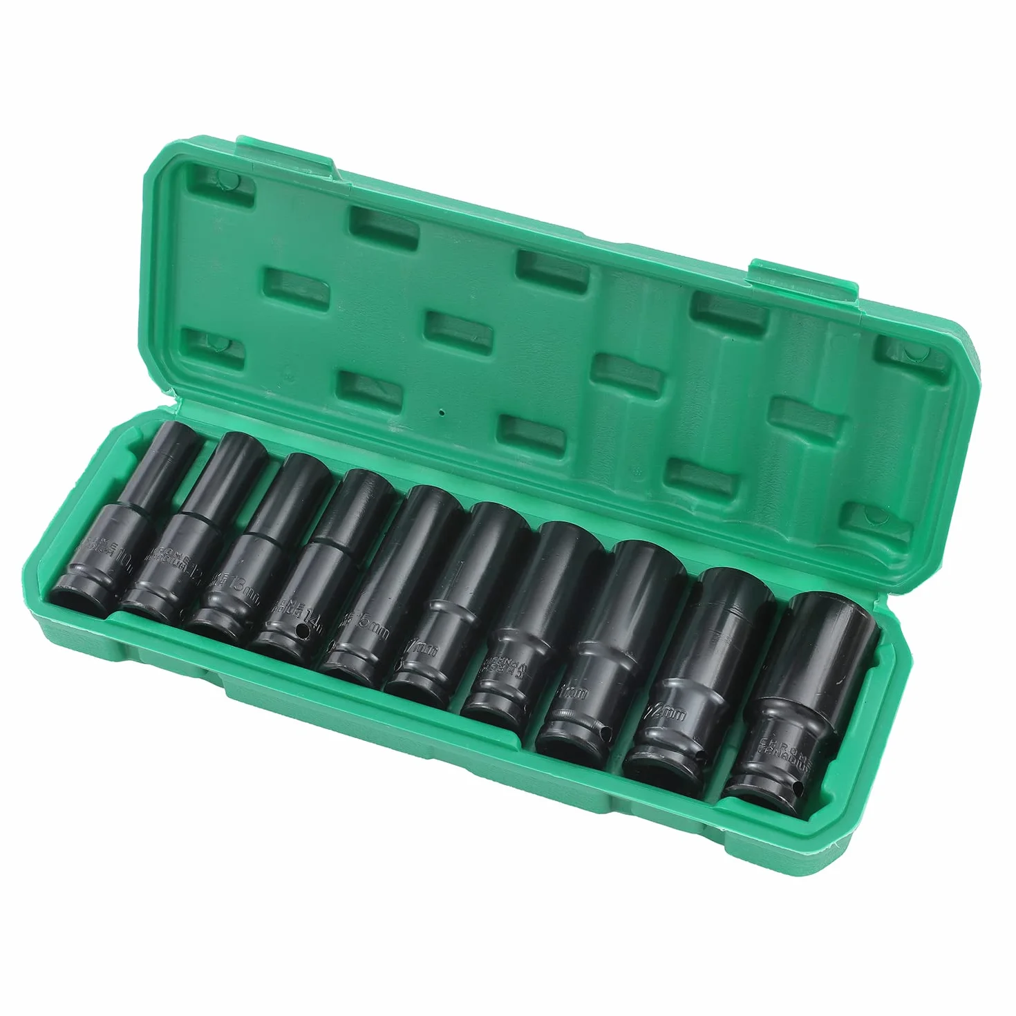 KATSU Zestaw nasadek głębokich udarowych 1/5.1 cm, 10 szt., 10 mm-24 mm, Mertic samochodowe ciężarówki, traktory, silniki, naprawa, DIY, narzędzie mechaniczne (budżet) 420444