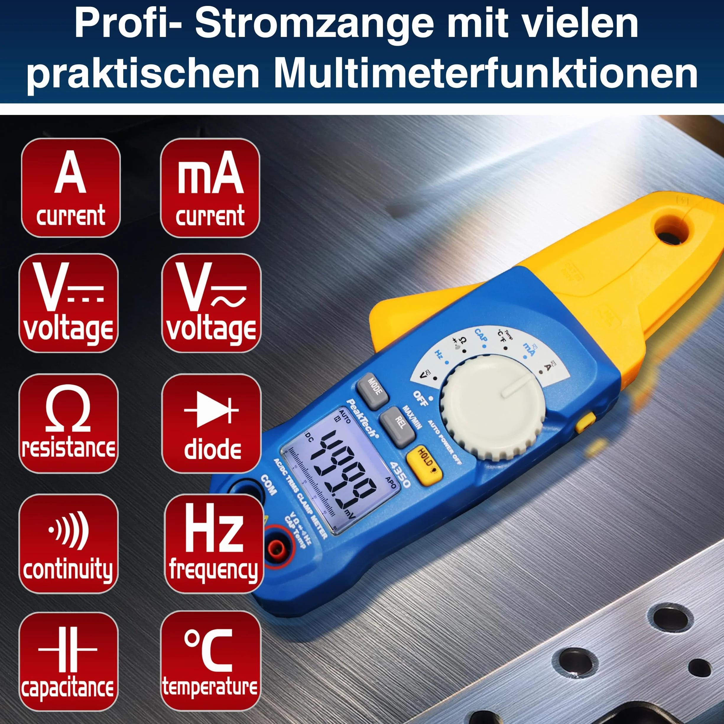 PeakTech 4350 – True RMS szczypiec prądowy 80 A AC/DC, cyfrowy multimetr, szczypce, miernik prądu, szczypce do pomiaru prądu, 4000 odczytów, bezdotykowy miernik napięcia
