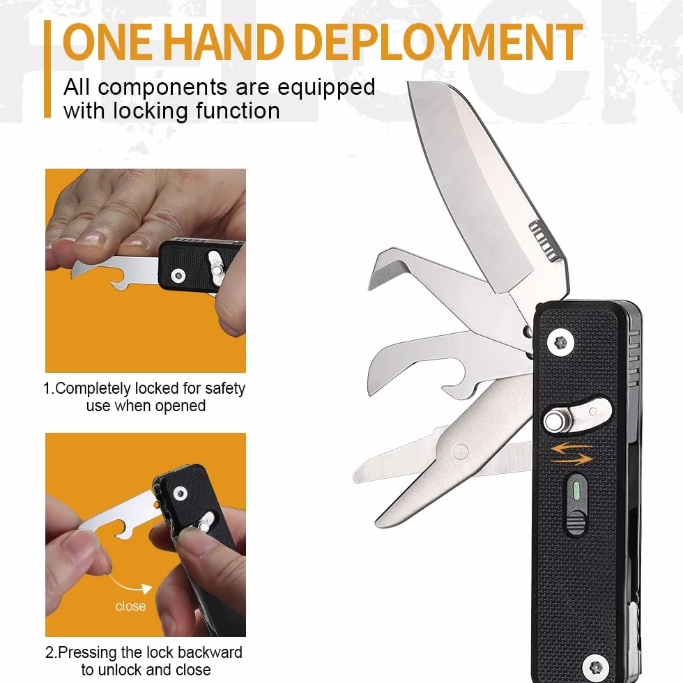 ROXON S504G Mini Flex Companion – scyzoryk z rękojeścią G10, krótkie ostrze Sheepsfoot, nożyczki, otwieracz, bit 4 mm, pęseta, wykałaczka