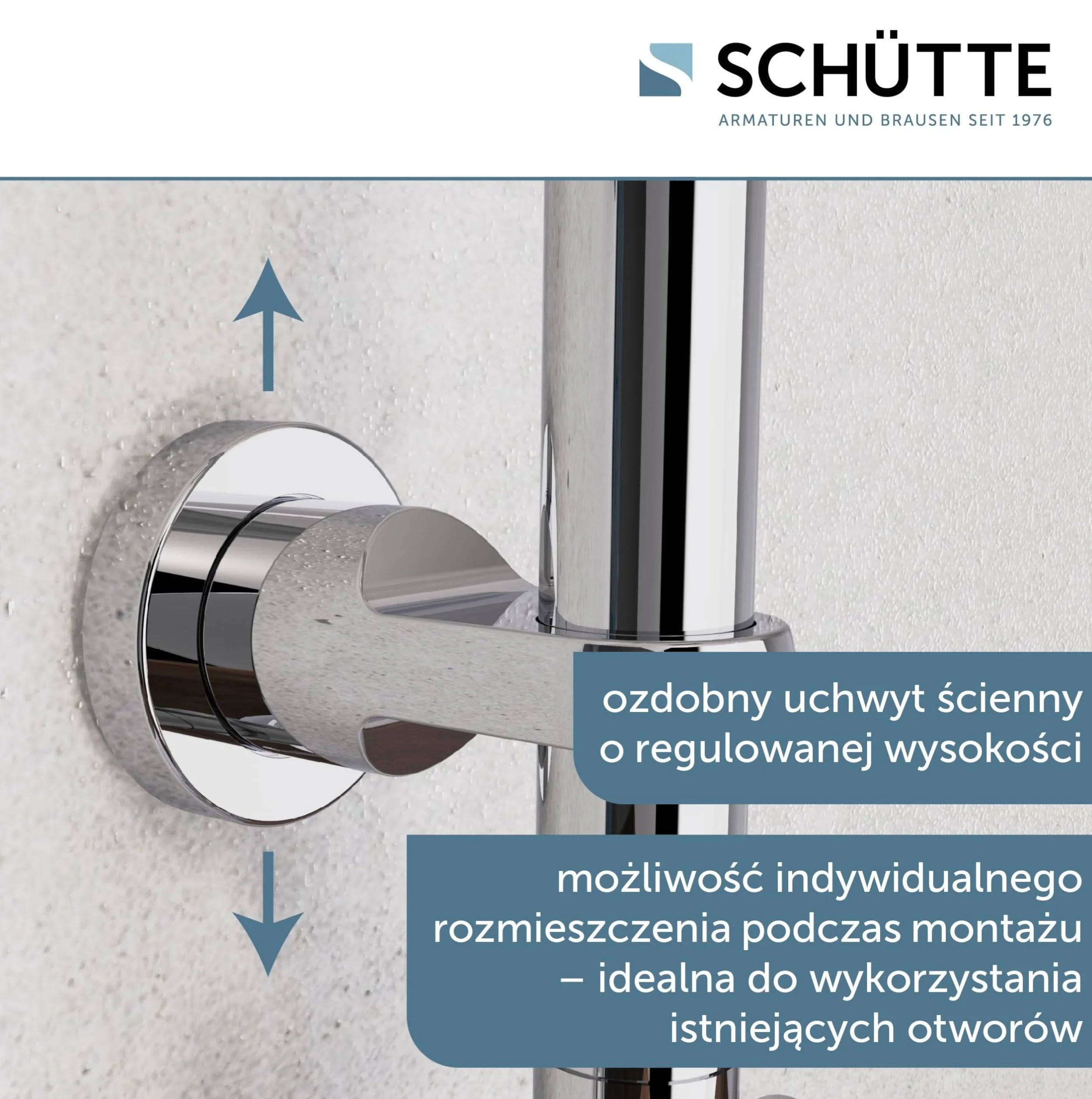 SCHÜTTE Zestaw prysznicowy MALLORCA kolumna prysznicowa z dużą deszczownicą słuchawka 3 tryby strumienia system z drążkiem regulowanej wysokości chrom