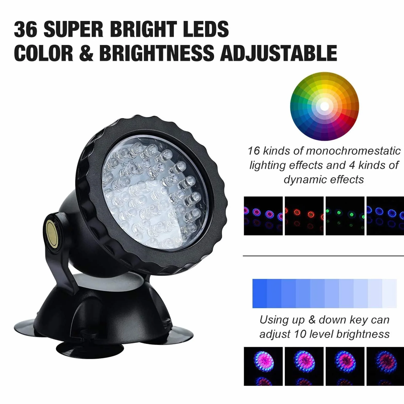 Lychee RGB, reflektor do akwarium, oświetlenie podwodne, oświetlenie zanurzeniowe dla ryb, wodoodporna lampa LED, IP68, regulowany kąt, światło z pilotem, do basenu i fontanny w ogrodzie, 3 sztuki