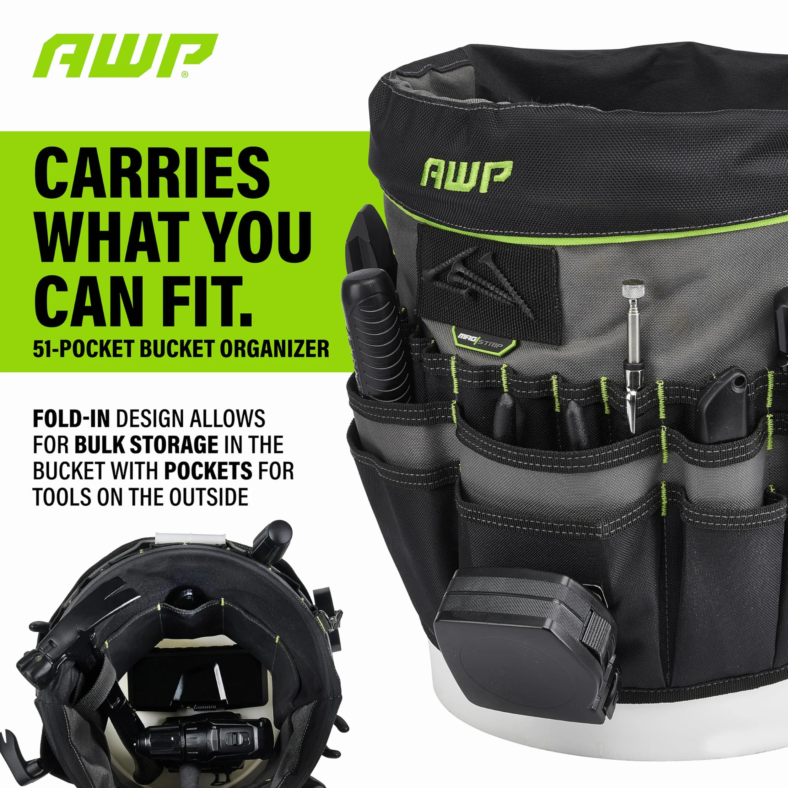 AWP 51-Pocket Bucket Tool Organizer Water-Resistant for 5-Gallon Buckets