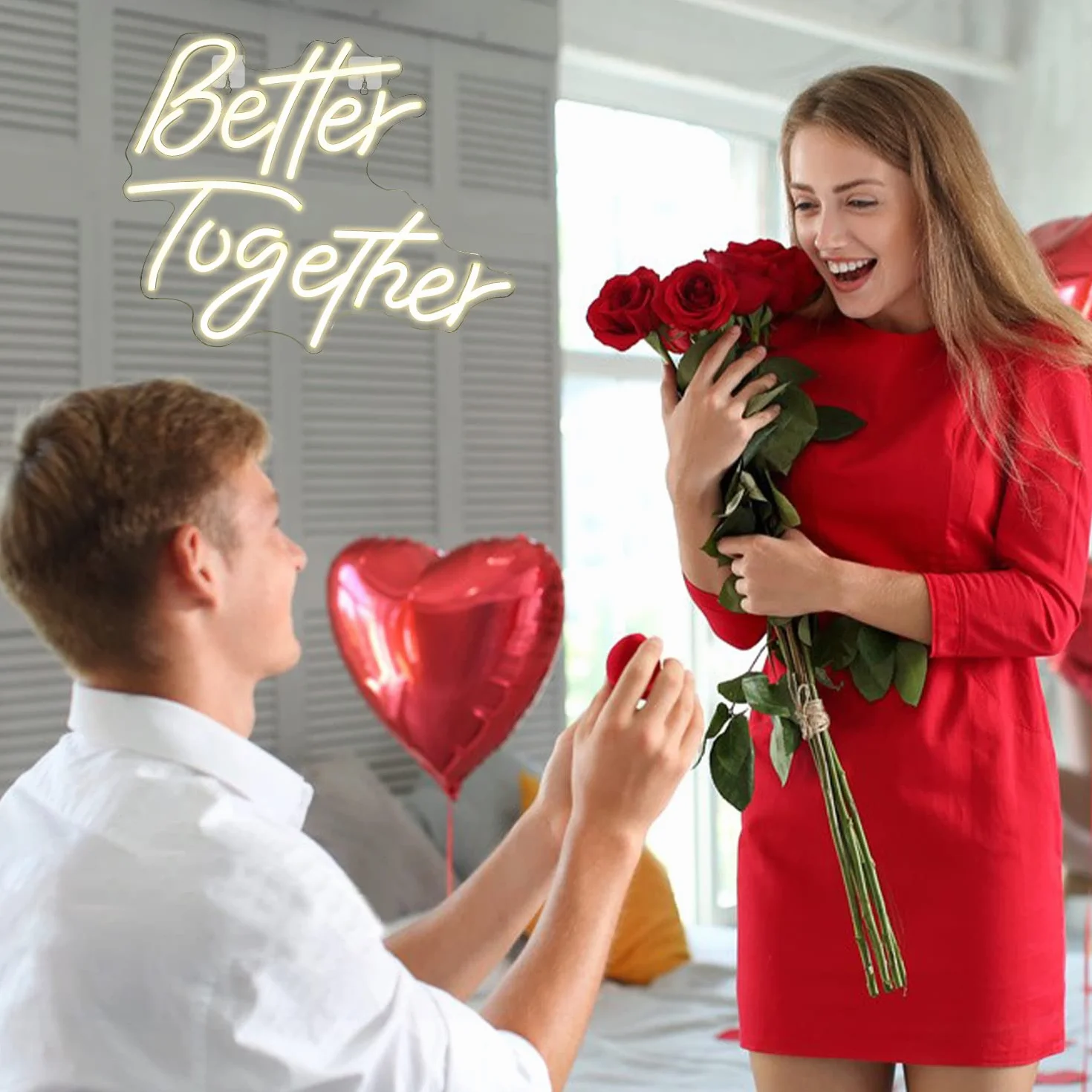 Looklight Better Together neonowy szyld LED, ciepła biel, dekoracja ścienna, litera USB, neonowe światło do sypialni, na wesele, urodziny, imprezę, do baru, pokoju, jako dekoracja na prezent