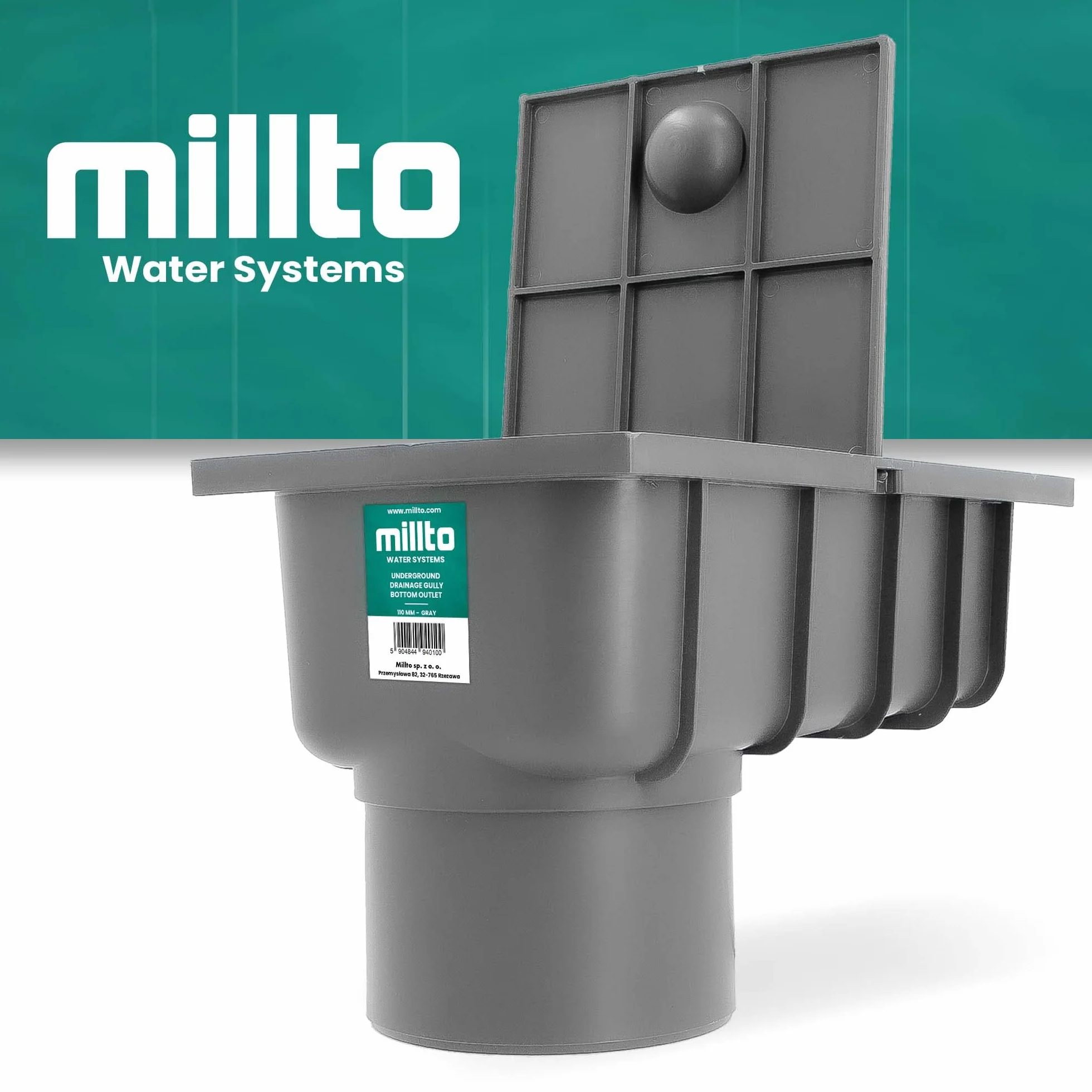 Millto™ Osadnik Rynny Dolny Czyszczak Rynnowy Studzienka Rewizja Plastikowa Rury Spustowej 110 mm Wpust z Pionowym Odpływem Deszczówki Sitko Odpływ Dachowy Szary