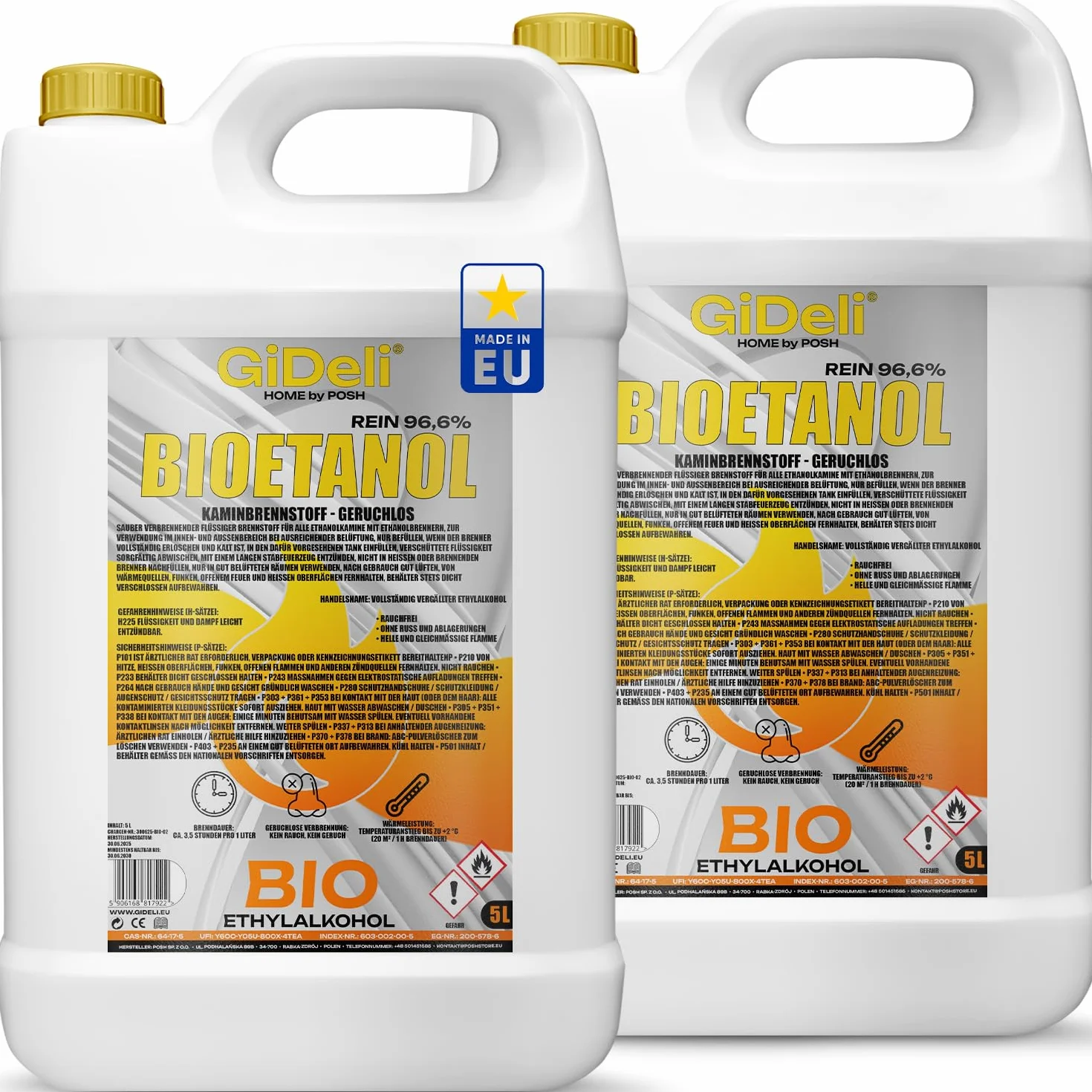 GiDeli bioetanol 10 l etanol 96,6% ekologiczny bezzapachowy czysty do kominków