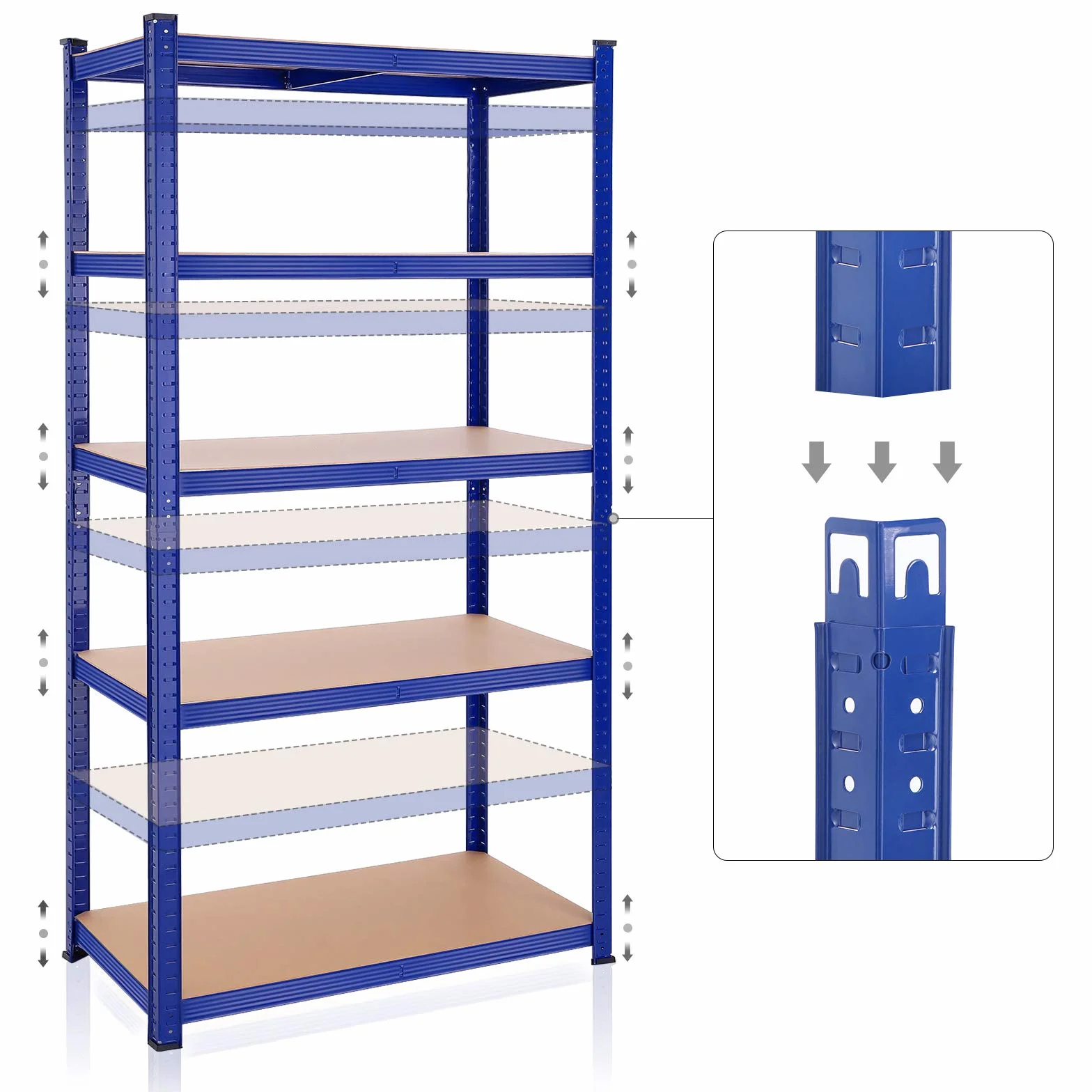 SONGMICS GLR050Q02 zestaw 2 regałów o dużej wytrzymałości, regał stalowy, 5 półek, bezśrubowy, do garażu, magazynu, pomieszczenia gospodarczego, nośność 600 kg, 50 x 100 x 200 cm, niebieski