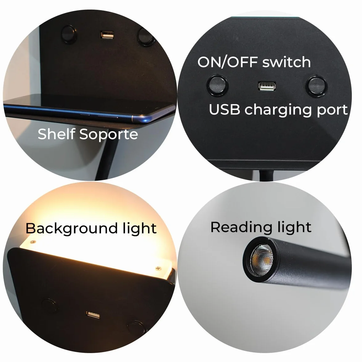 Alpinaluz Czarna lampa do czytania LED z stacją ładującą USB 3W Flexo 6W