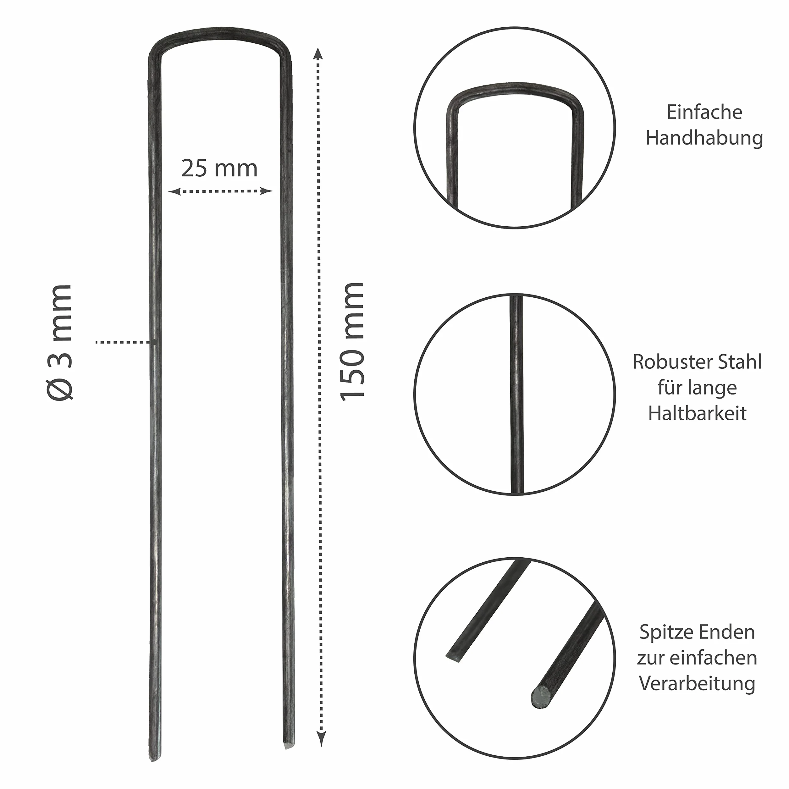 Kotwy gruntowe 150 x 25 mm drut stalowy Ø 3 mm do mocowania chwastów