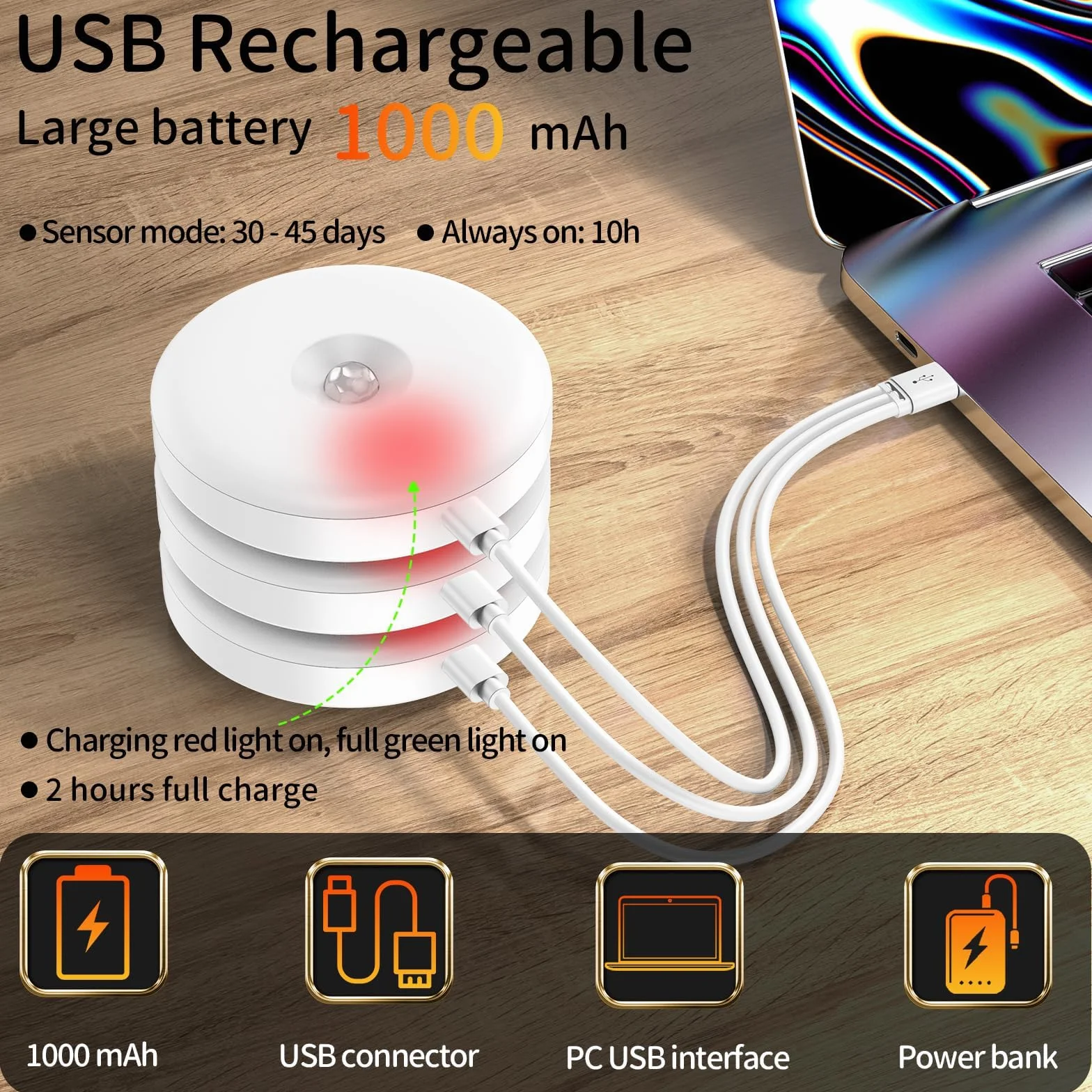 daphomeu Lampka nocna LED z czujnikiem ruchu USB 6 sztuk 3 tryby do korytarza schodów