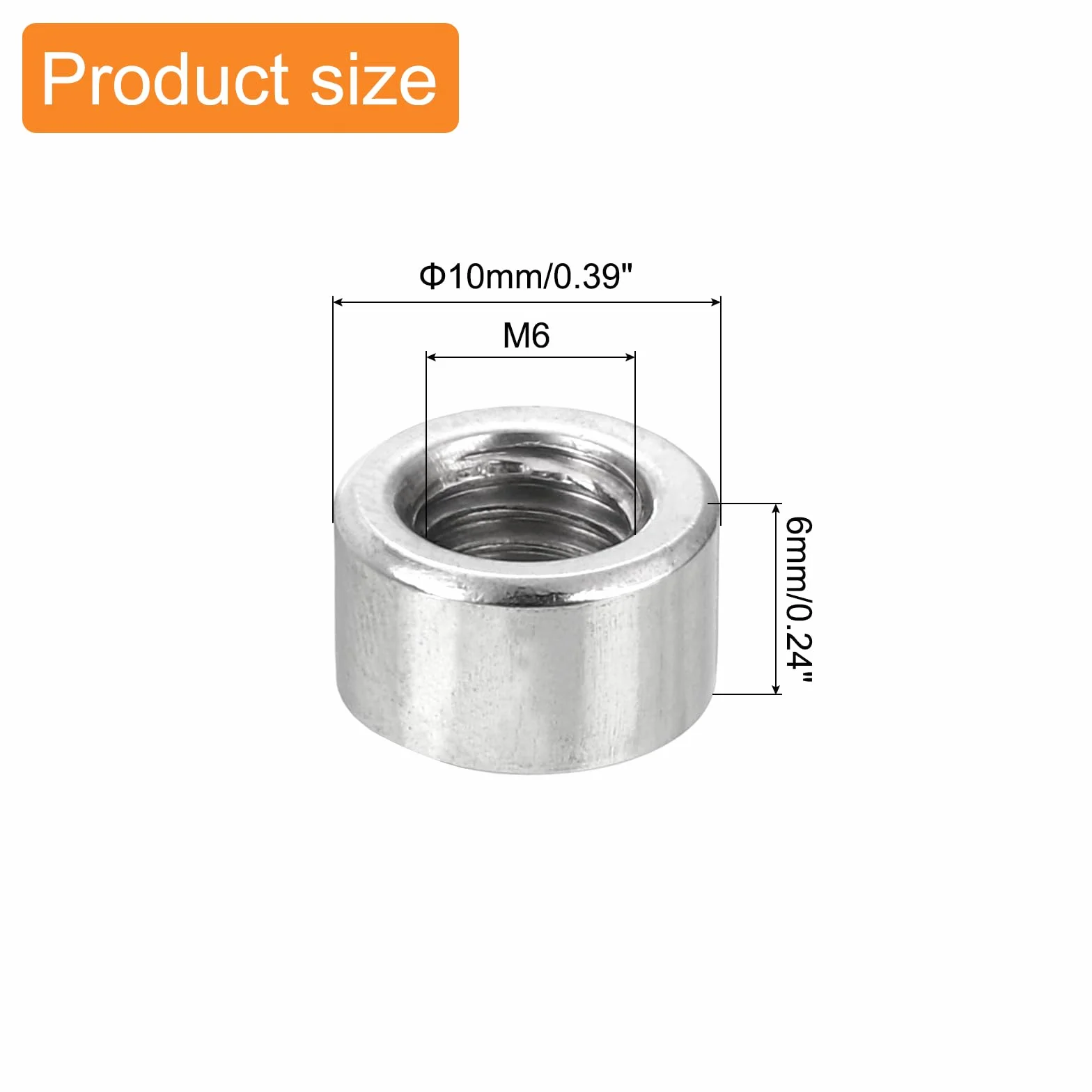 QUARKZMAN nakrętki spawalnicze M6 x 6 x 10 mm stal nierdzewna 304 okrągłe nakrętki łączące
