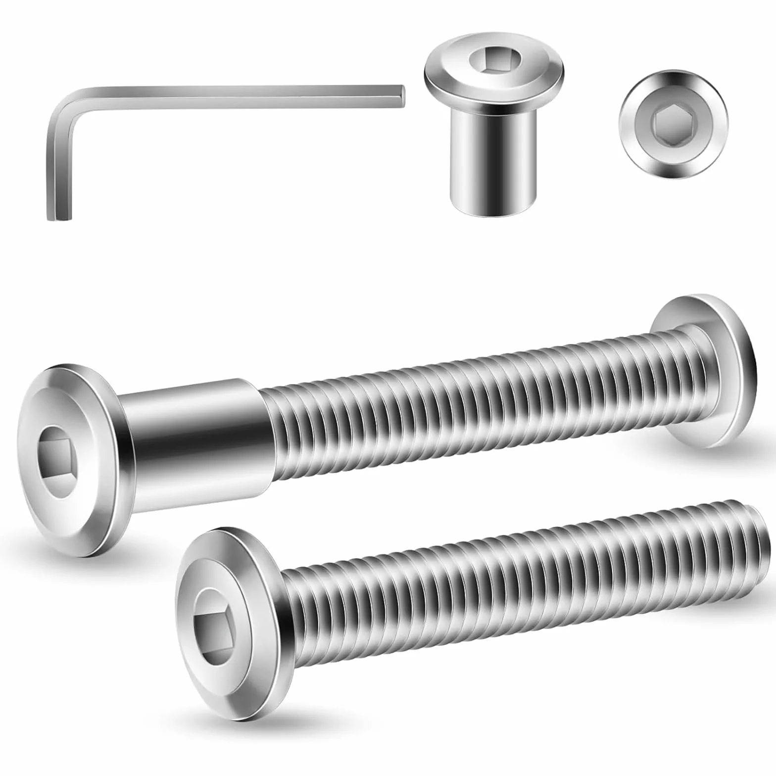 20 sztuk śrub łączących M5 x 50 mm, 20 x śruby meblowe i 20 x nakrętki tulejkowe, łącznik do szaf ze stali nierdzewnej A2 V2A