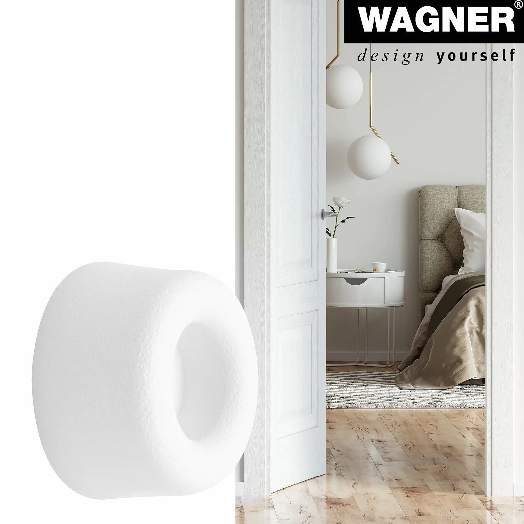 WAGNER Stoper do drzwi ściennych VULKANO MINI 4-częściowy zestaw - średnica Ø 20 x 10 mm, biały