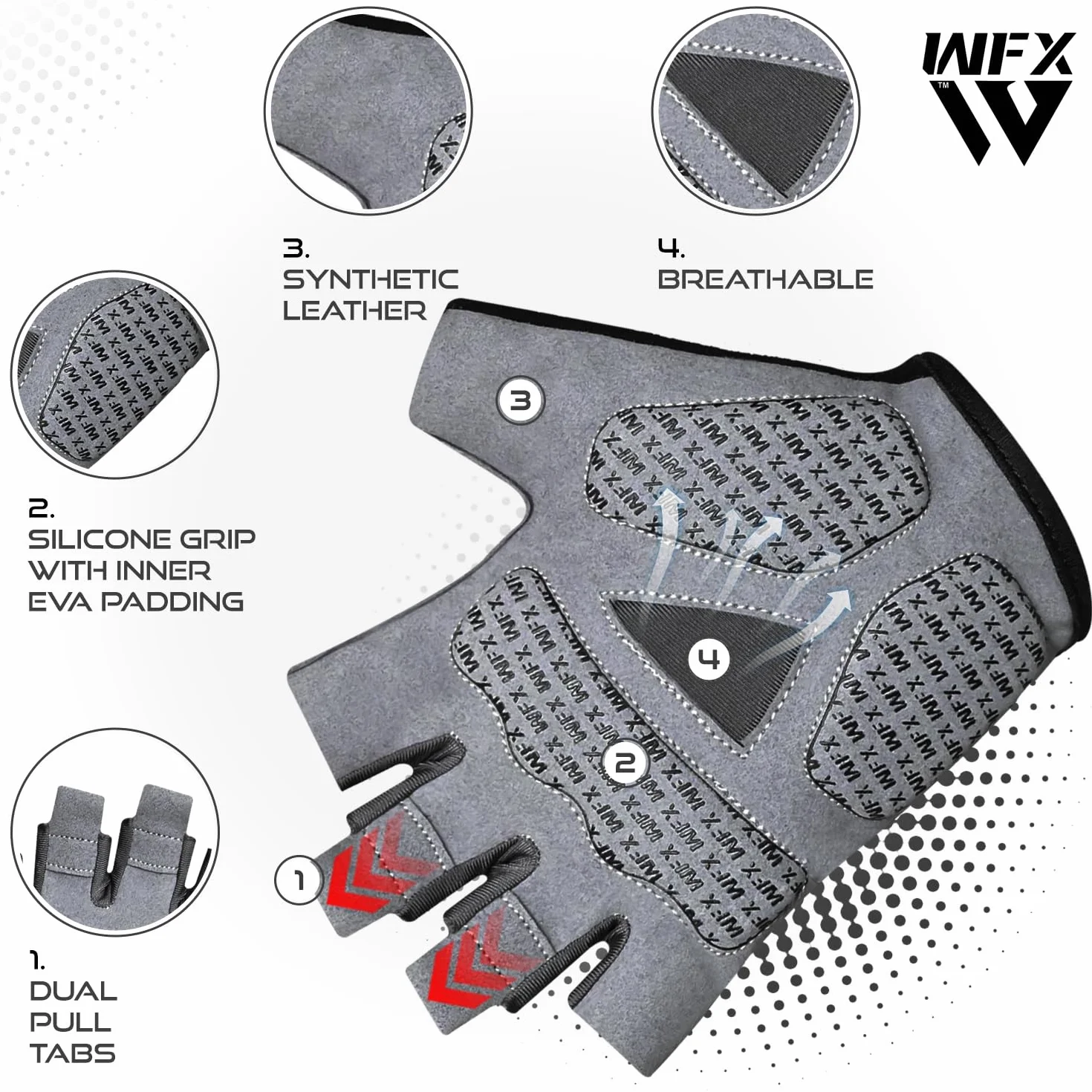 WFX Rękawice gimnastyczne do treningu fitness, wsparcie nadgarstka, oddychające, antypoślizgowe, silikonowe, wyściełane, dodatkowa ochrona dłoni, rękawice do podnoszenia ciężarów, dla mężczyzn i