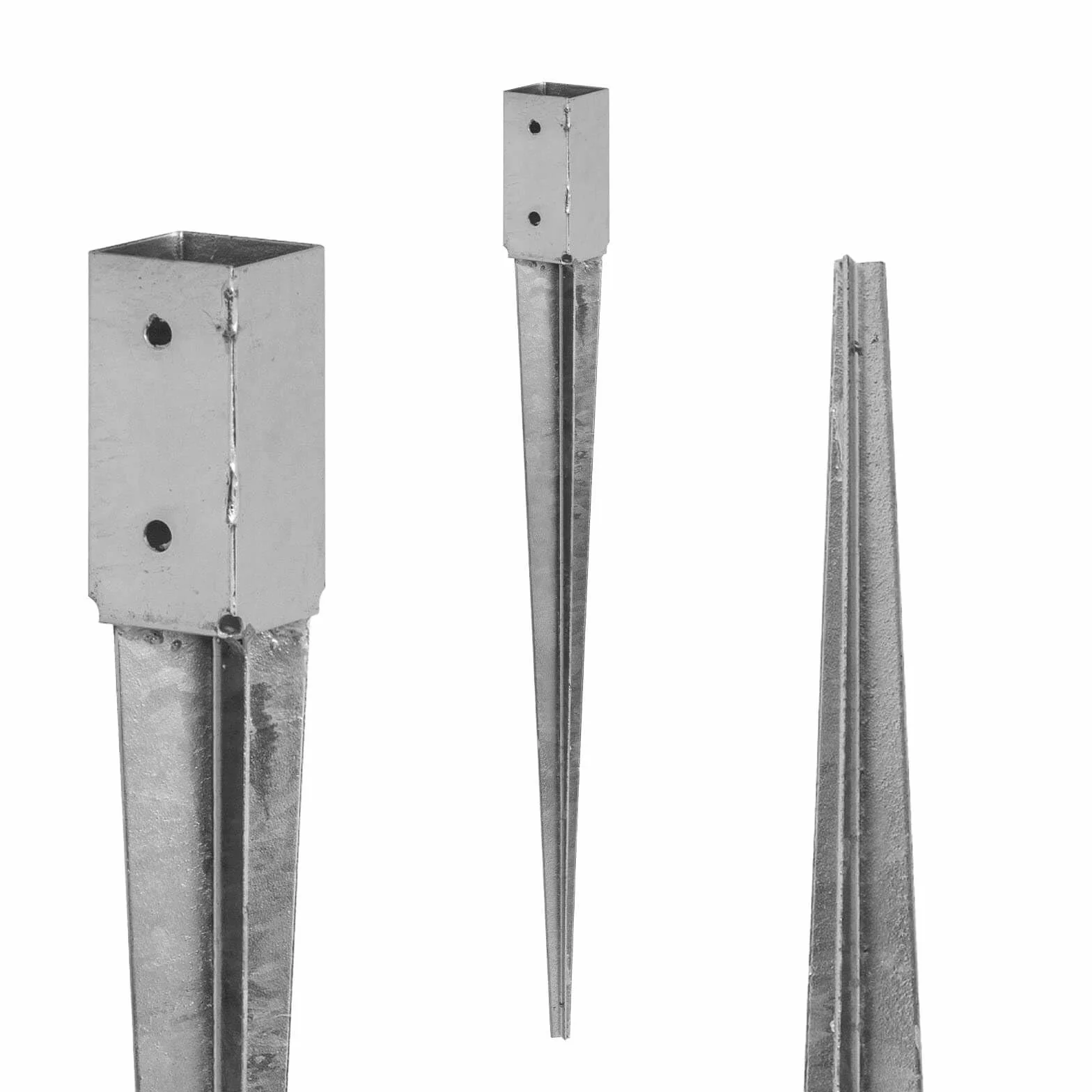 ADGO Podstawa Słupa Kwadratowa Wbijana Wspornik Kotwa 70 x 70 x 750 mm, Blacha Metalowa Ocynkowana Srebrna Antykorozyjna, 1 sztuka