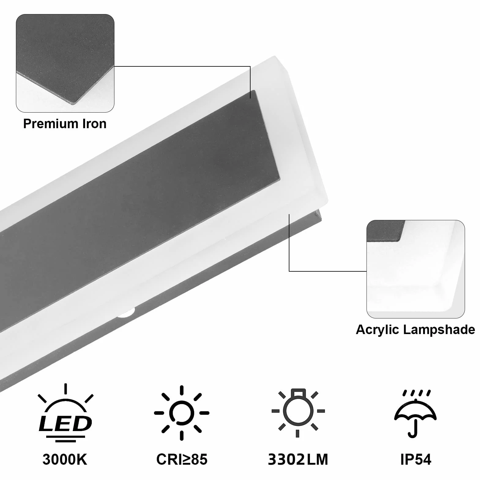 Klighten Lampa ścienna LED IP54 ciemnoszara wodoszczelna żelazna płyta akrylowa oświetlenie ścienne do ogrodu
