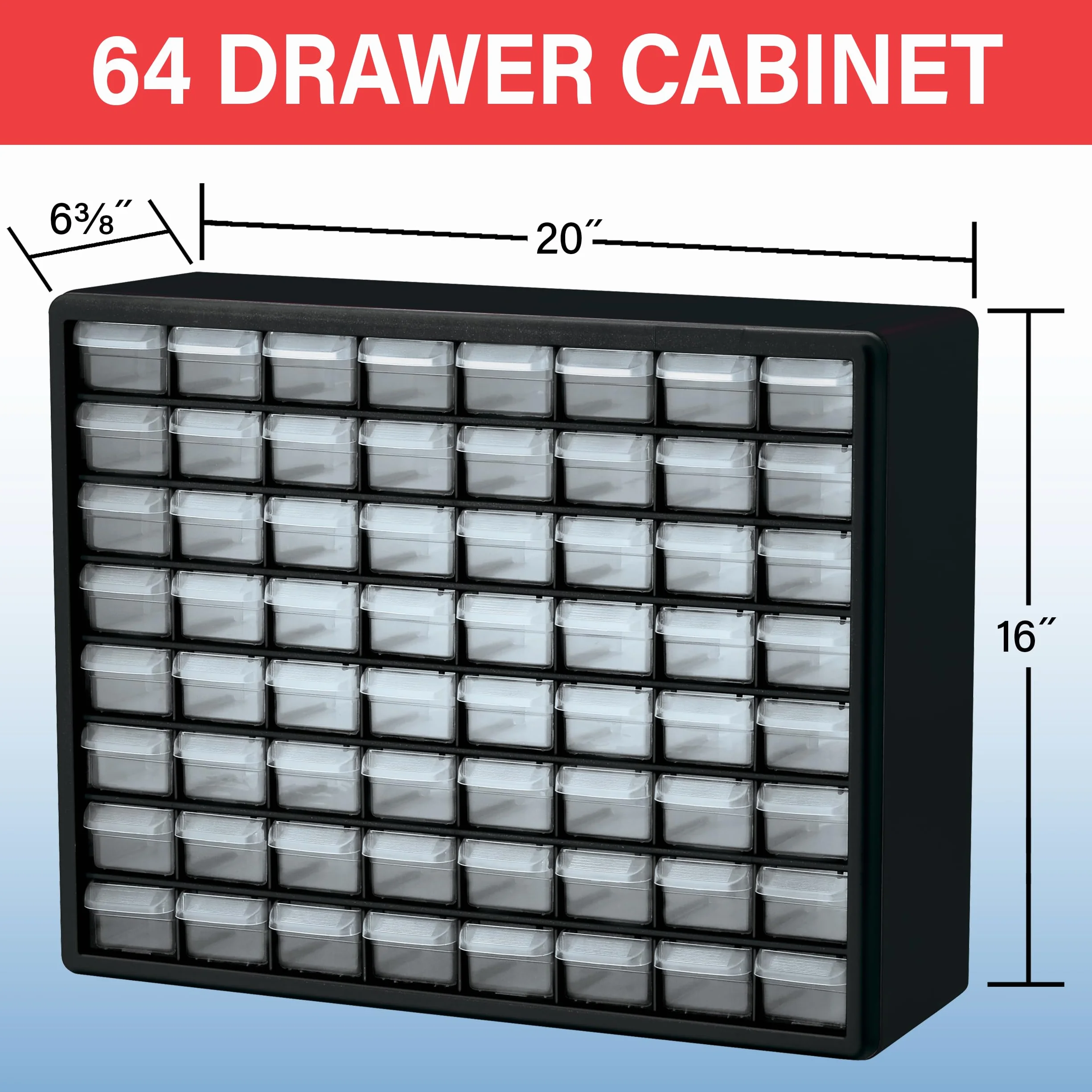 Akro-Mils 10164 Plastikowa szafka z 64 szufladami 50x15x40 cm czerwona