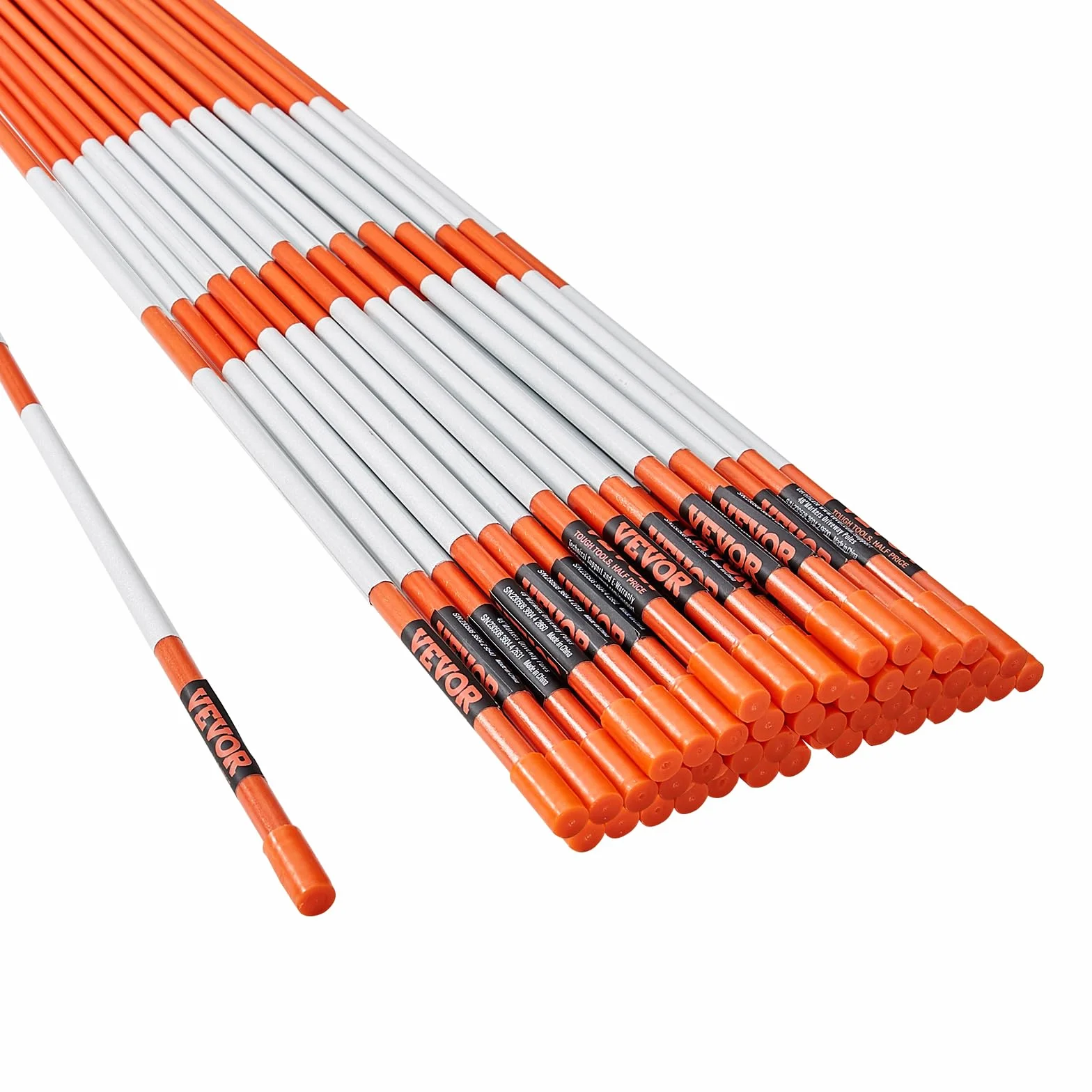 VEVOR Markery do podjazdu, 50 szt. 122 cm, średnica 0,8 cm, pomarańczowe słupki z włókna szklanego z taśmą odblaskową, stalowe wiertło 30 cm i rękawice ochronne na parkingi, chodniki, łatwa widoczność