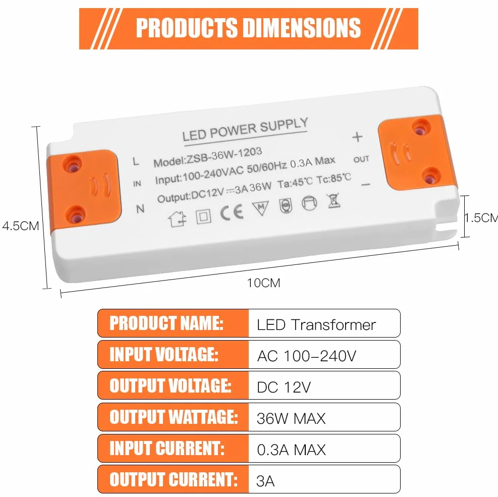 AXFEE Transformator LED 36W 230V na 12V do taśm LED zamiennik halogenowy
