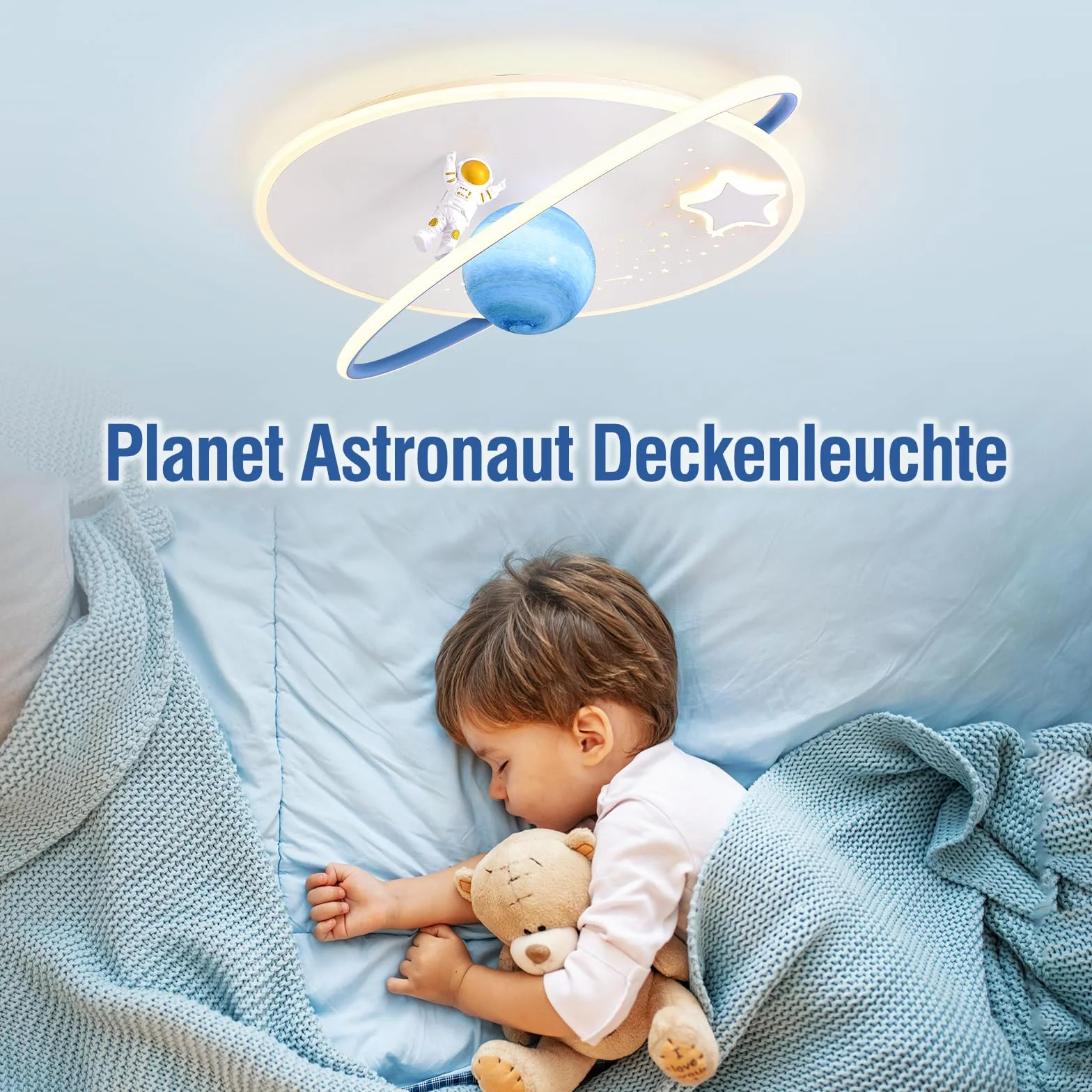 Lampa sufitowa LED ściemniana z pilotem zdalnego sterowania astronauta księżyc dekoracyjna do pokoju dziecięcego
