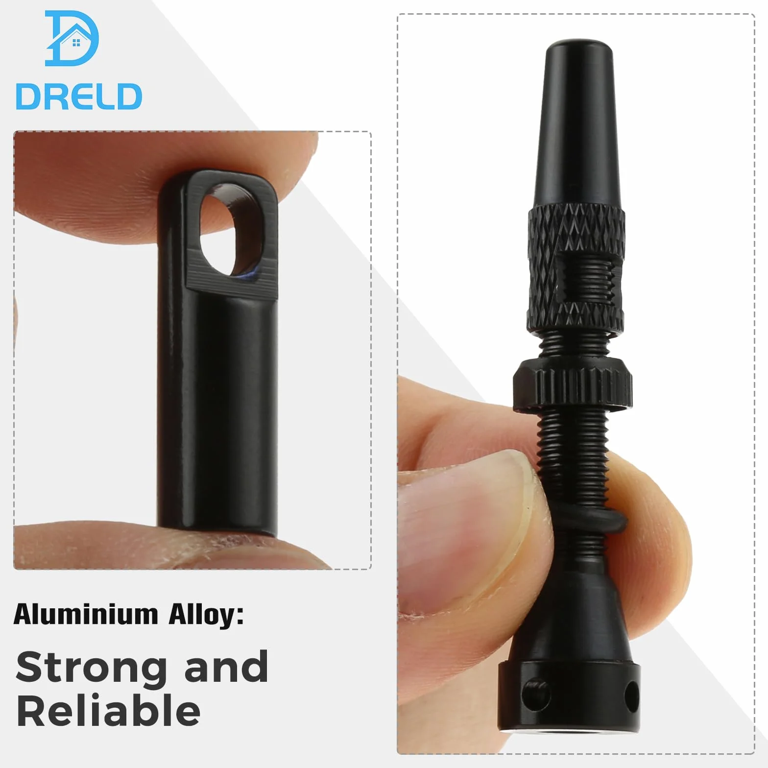 DRELD 2 sztuki bezdętkowych zaworów rowerowych 44 mm, 1 para zaworów Presta Tubeless, MTB, bezdętkowy stop aluminium Presta, trzpień zaworu Tubeless Presta (44 mm, czarne)