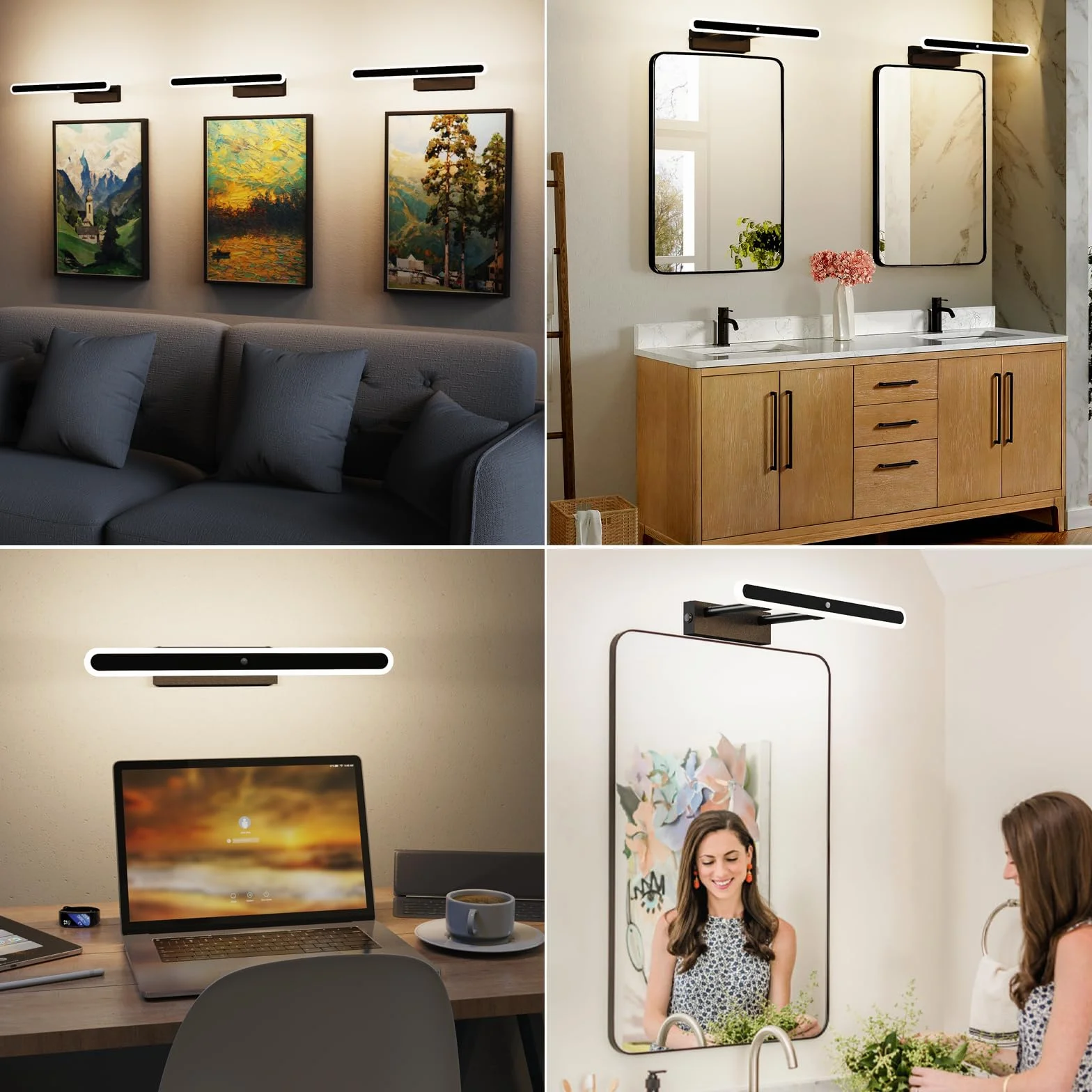 Lampa łazienkowa na lustro łazienkowe z przełącznikiem, 40 cm, lampa nad lustro, 4000 K, IP44, obracana o 180°, lampa łazienkowa, 17-25 cm, wysuwana, oświetlenie szafki z lustrem, czarna