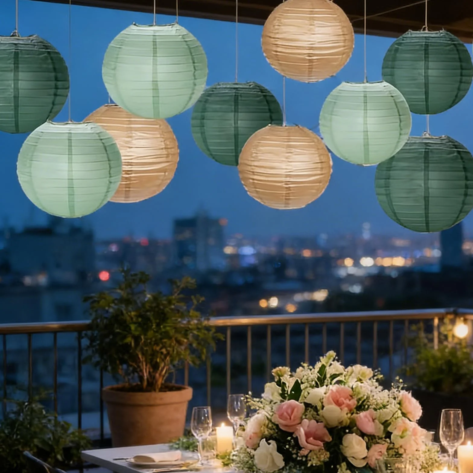 21 sztuk papierowych lampionów w kolorze szałwiowym, okrągłe, wiszące, klasyczne, prążkowane, papierowe latarnie, zestaw abażurów, dekoracja na wesele, baby shower, urodziny, imprezę ogrodową, Ø 10/15