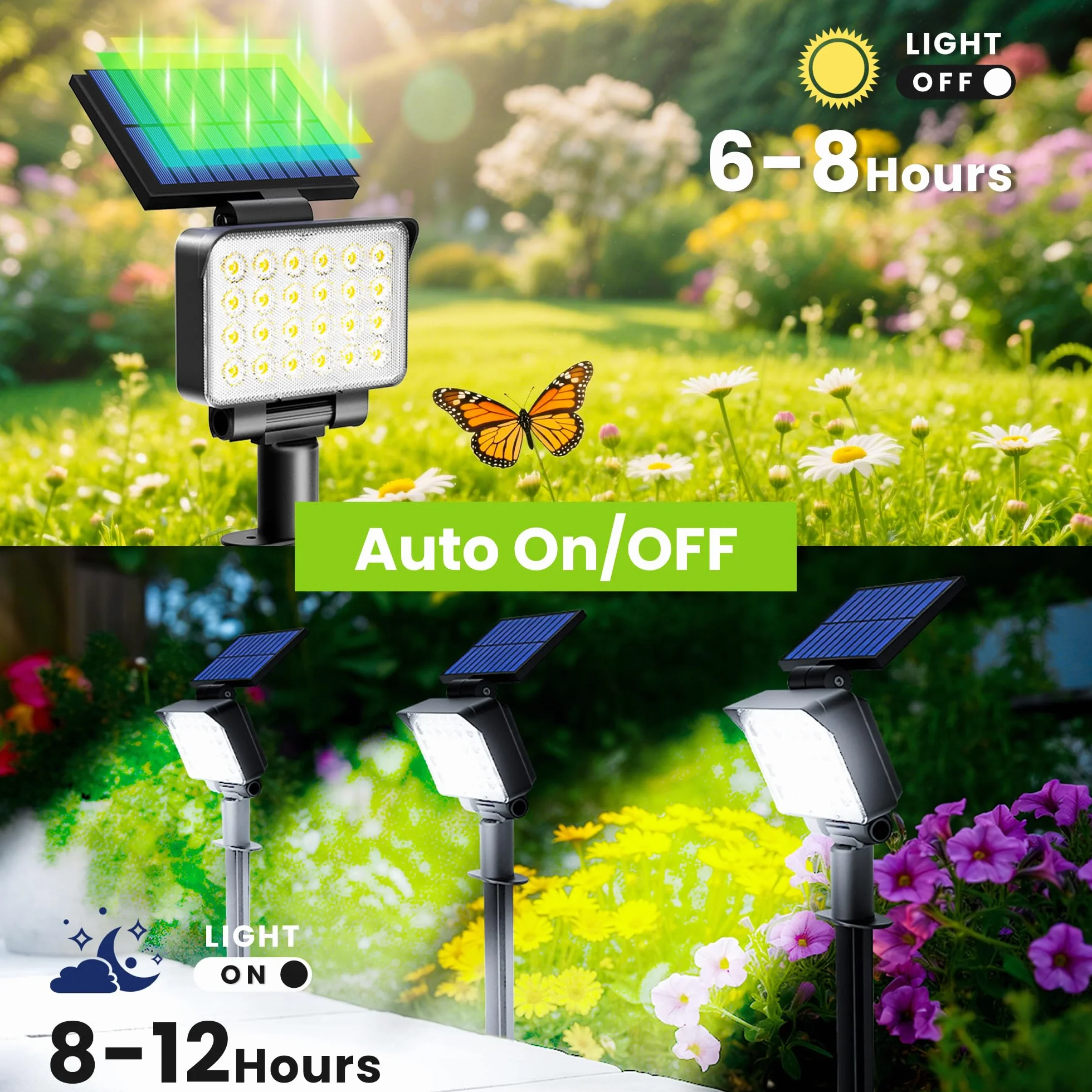 Solpex Solarne oświetlenie punktowe IP65 24 diody LED reflektory do ścieżek ogrodów (białe 2 sztuki)