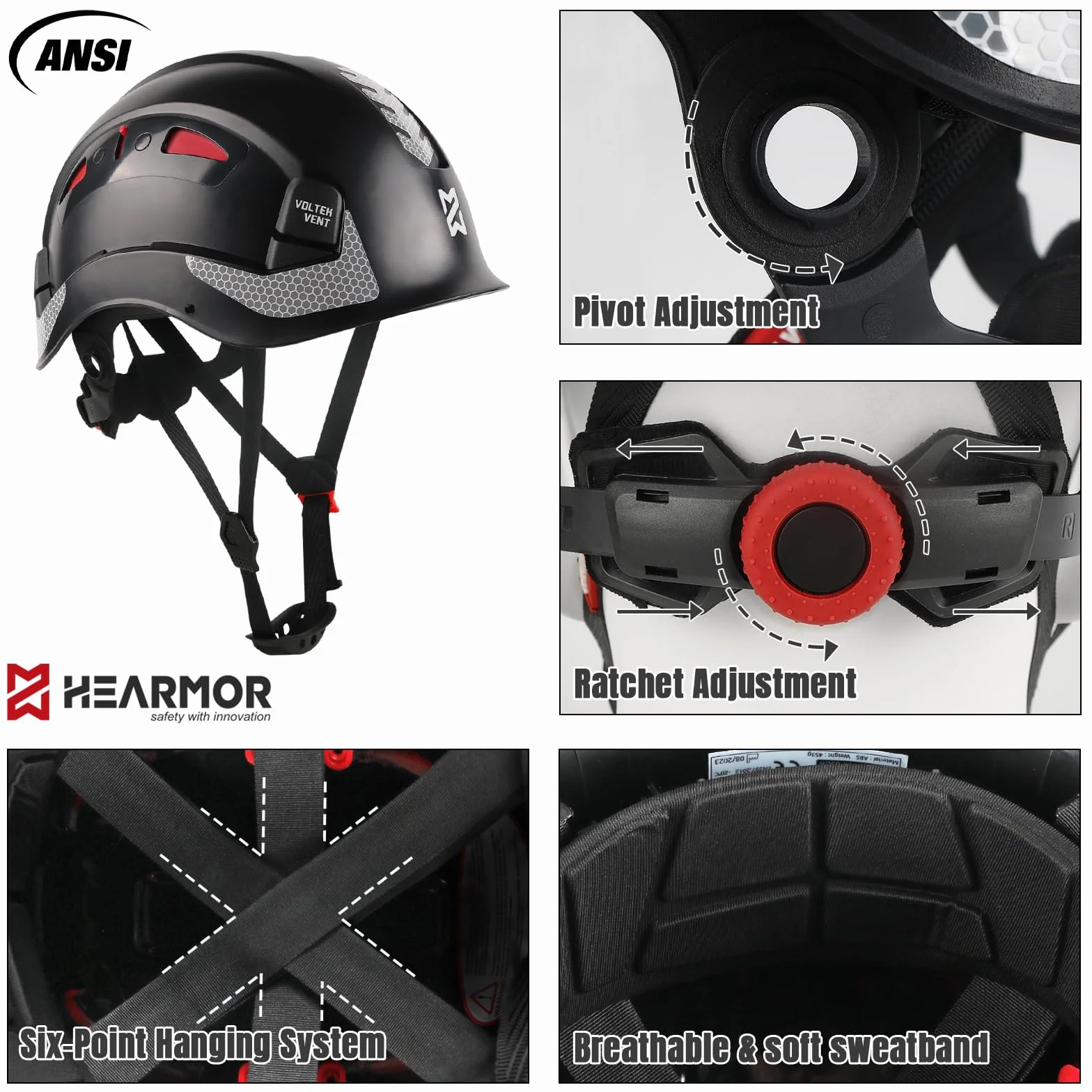 HEARMOR Kask ochronny EN 397 wentylowany regulowany system zapadkowy