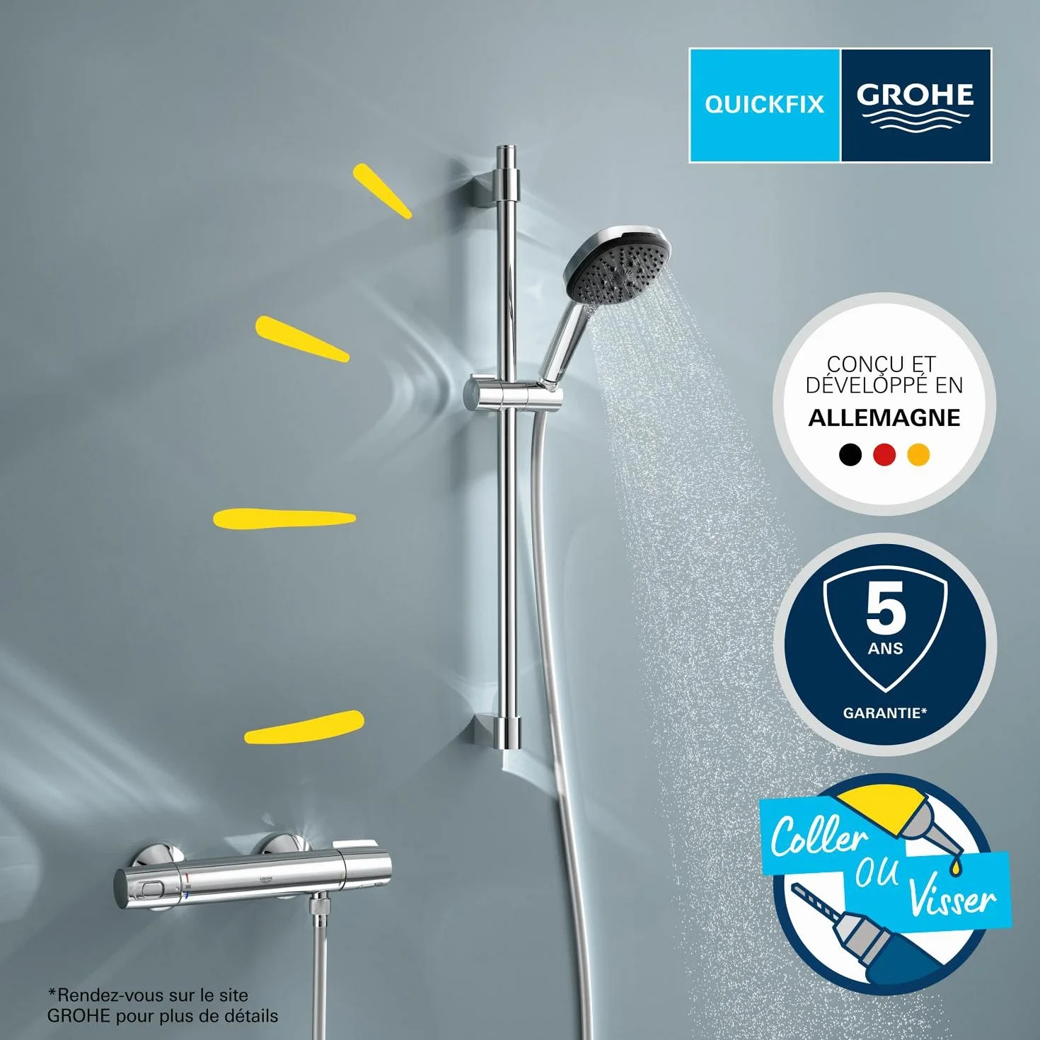 GROHE Precision Trend zestaw prysznicowy z termostatem 8 l/min CoolTouch drążek 60 cm