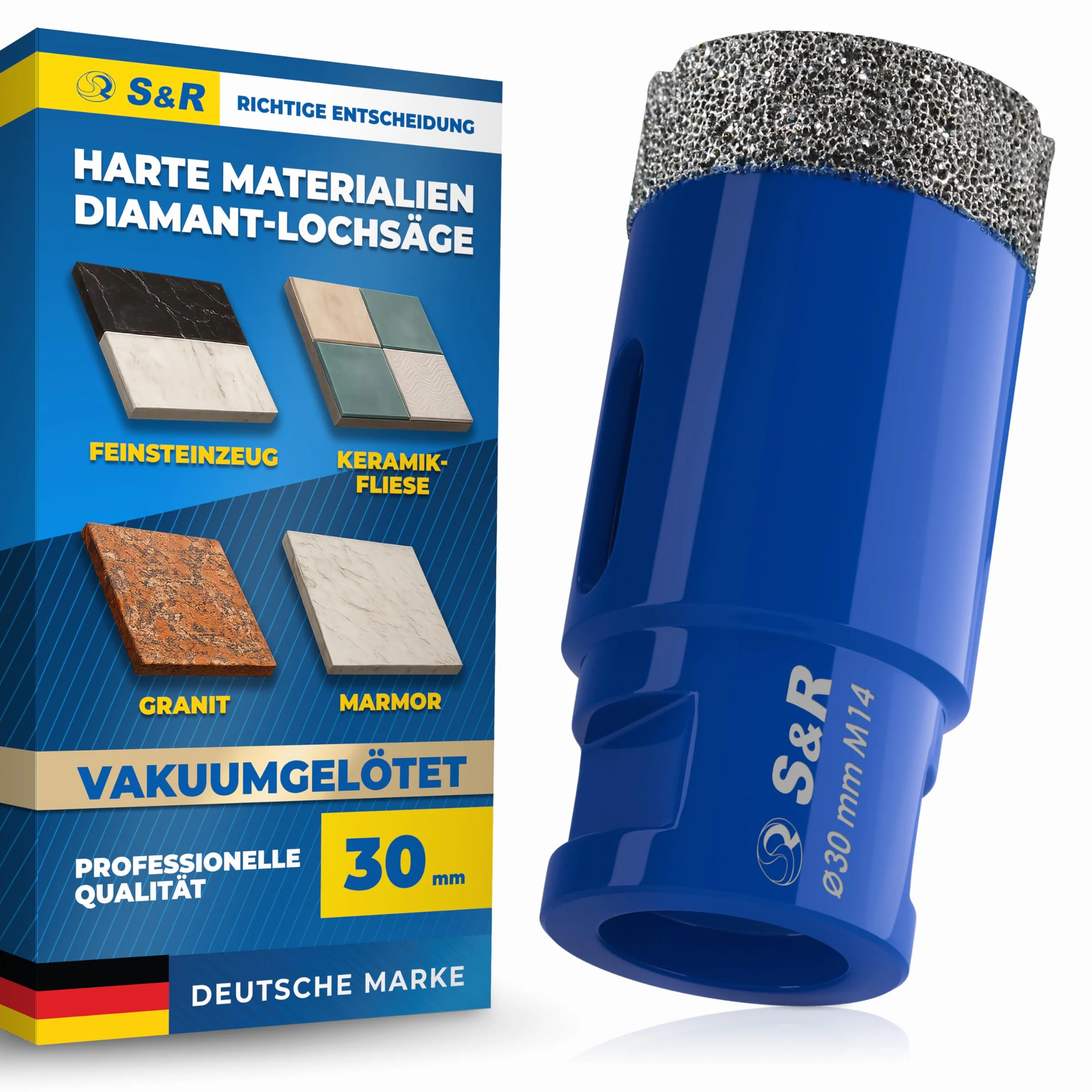 S&R Profesjonalne diamentowe wiertło do płytek 30 mm, gwint M14