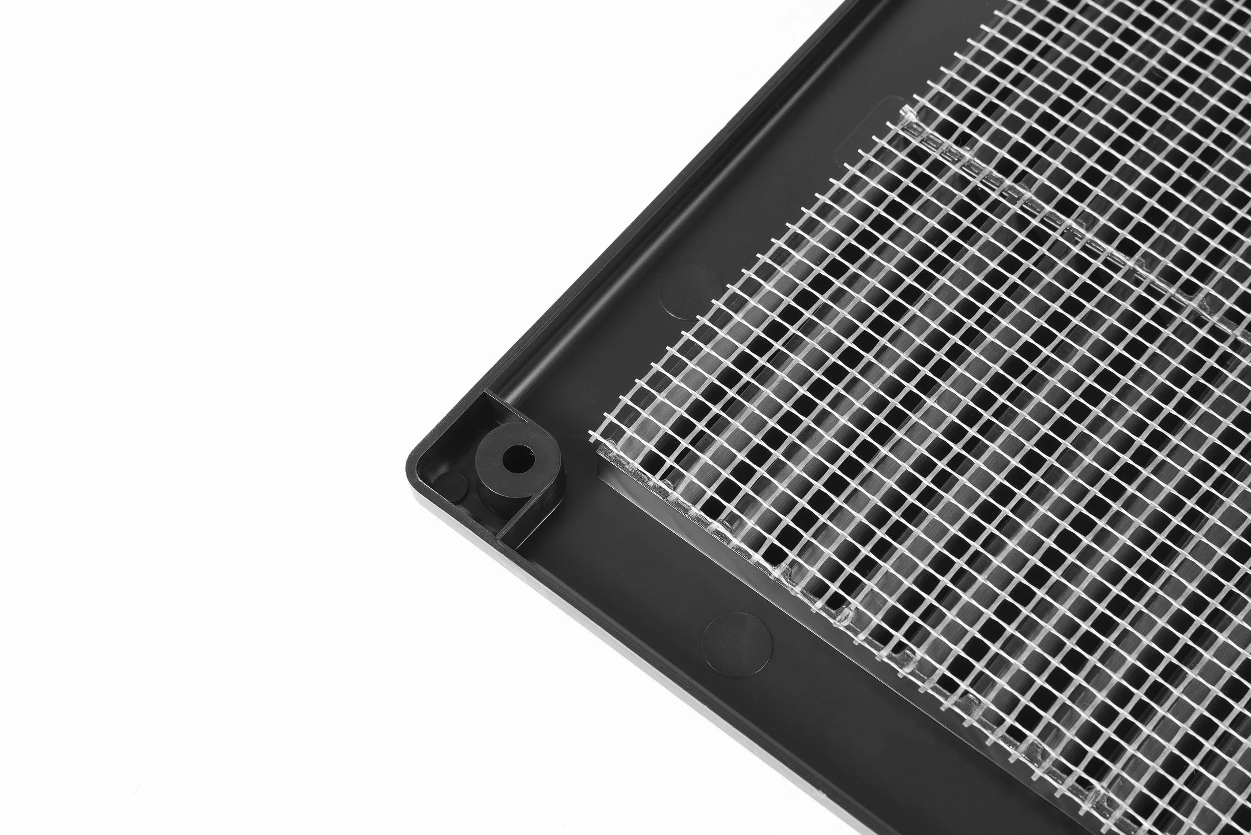 Awenta Plastikowa osłona kratki wentylacyjnej 200x200mm 8x8 cala, czarna z siatką przeciw owadom i muchom, osłony otworów na śruby dla lepszego wyglądu
