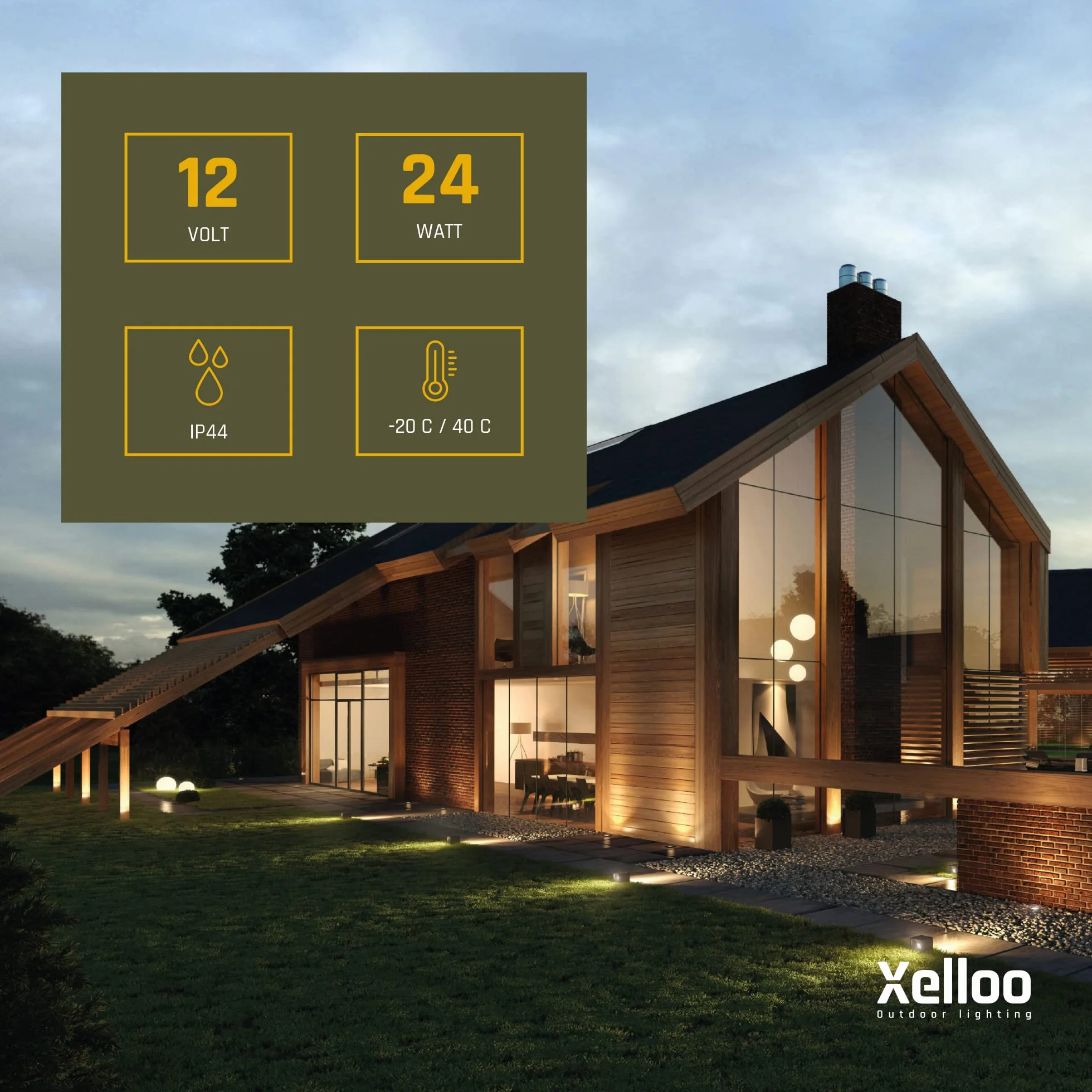 Xelloo® Transformator 24W do zwiększenia liczby opraw w linii świetlnej - łatwa rozbudowa zestawu oświetleniowego o dodatkowe oprawy - pasuje do wszystkich zestawów oświetlenia zewnętrznego Xelloo 12V