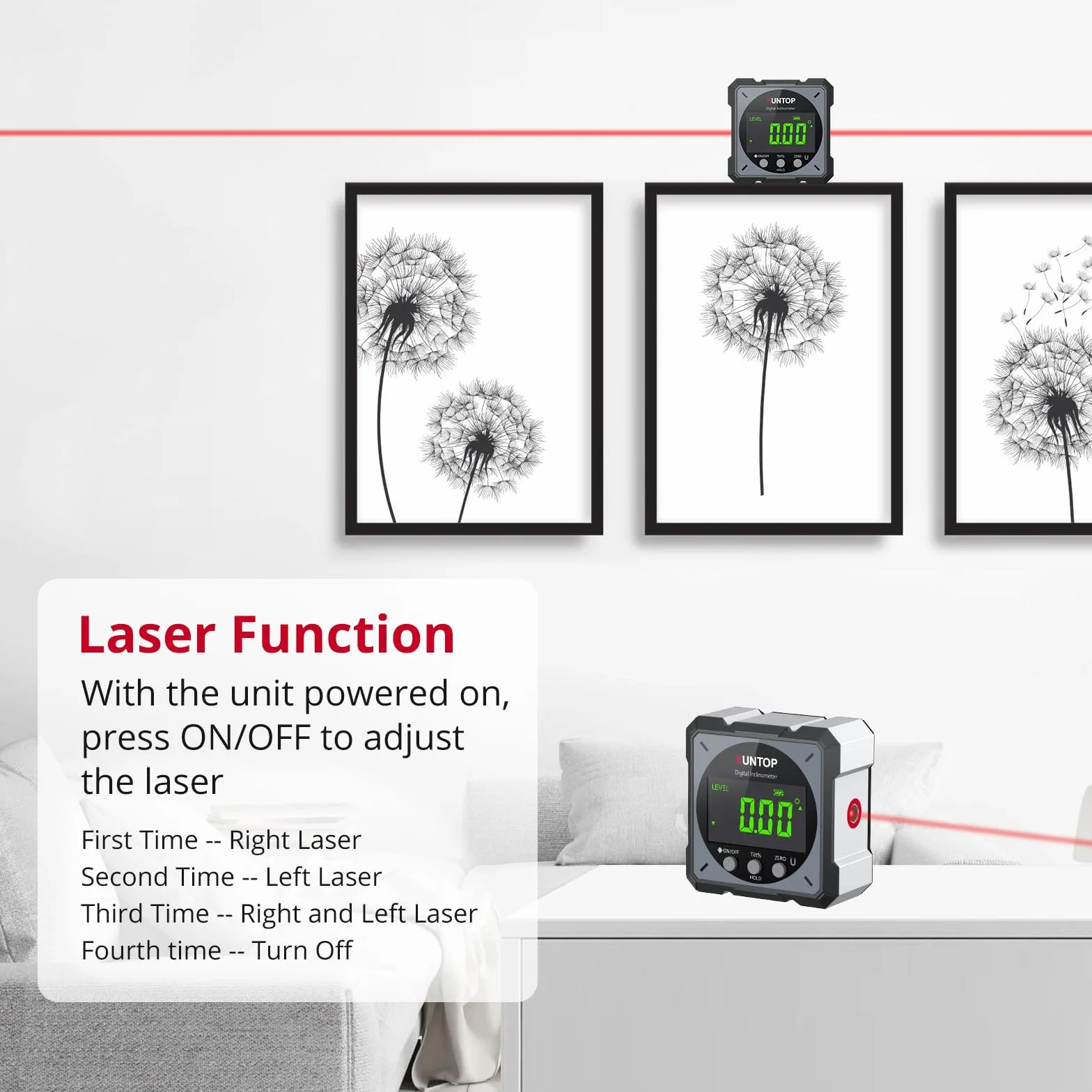 XUNTOP Cyfrowy kątomierz inklinometr poziomica laserowa z wyświetlaczem LCD IP54 Wodoodporna magnetyczna skrzynka niwelacyjna