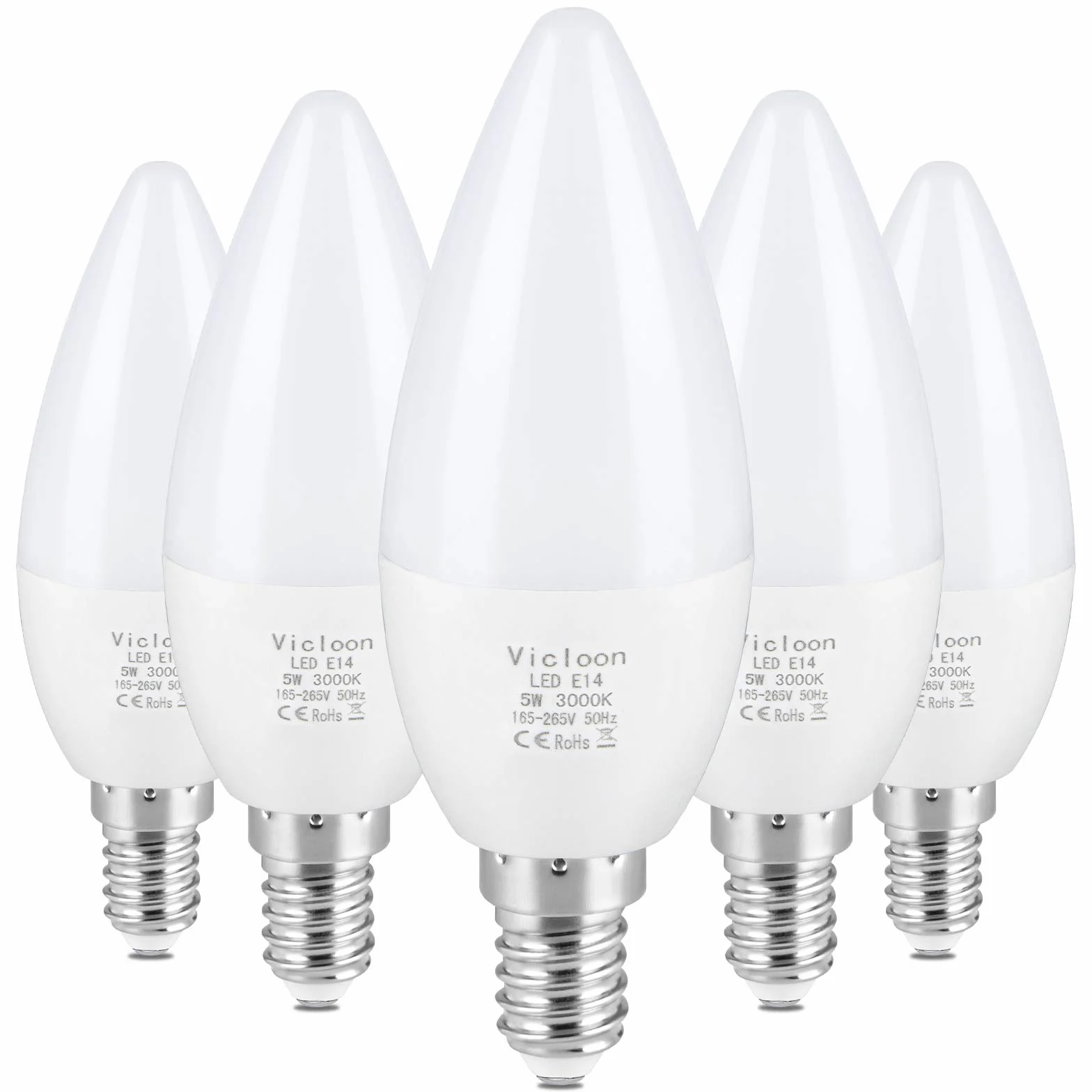 Vicloon Żarówki świecowe LED E14 5,5W C37 40W 3000K 500LM ciepła biel nieściemniane 5 szt.