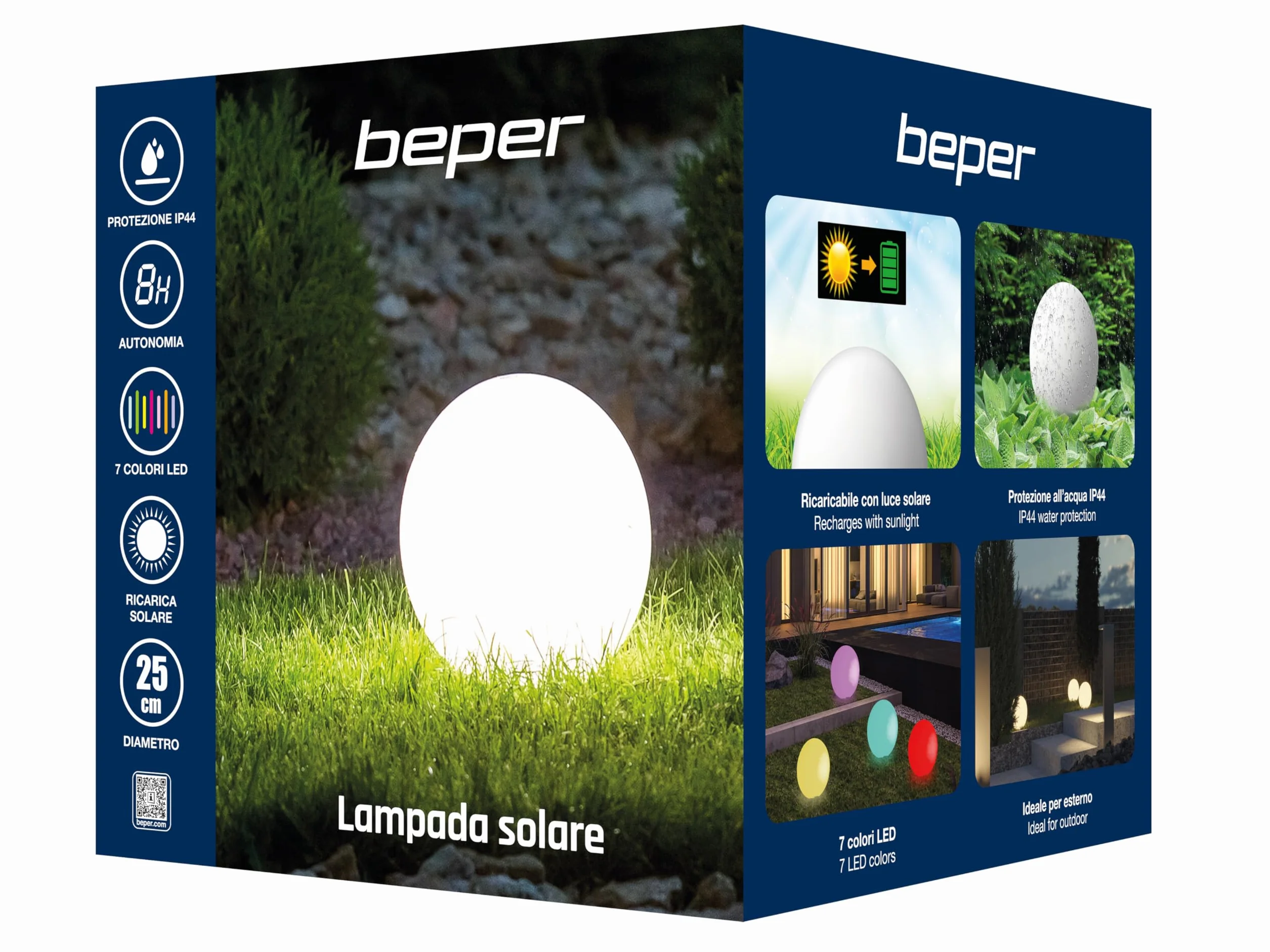 BEPER P207ILO225 Lampa ogrodowa kula LED RGB IP44 wodoodporna ładowana energią słoneczną średnica 25 cm