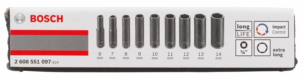 Bosch Profesjonalny zestaw wkładek do kluczy nasadowych 50 mm 6-14 mm 9-częściowy