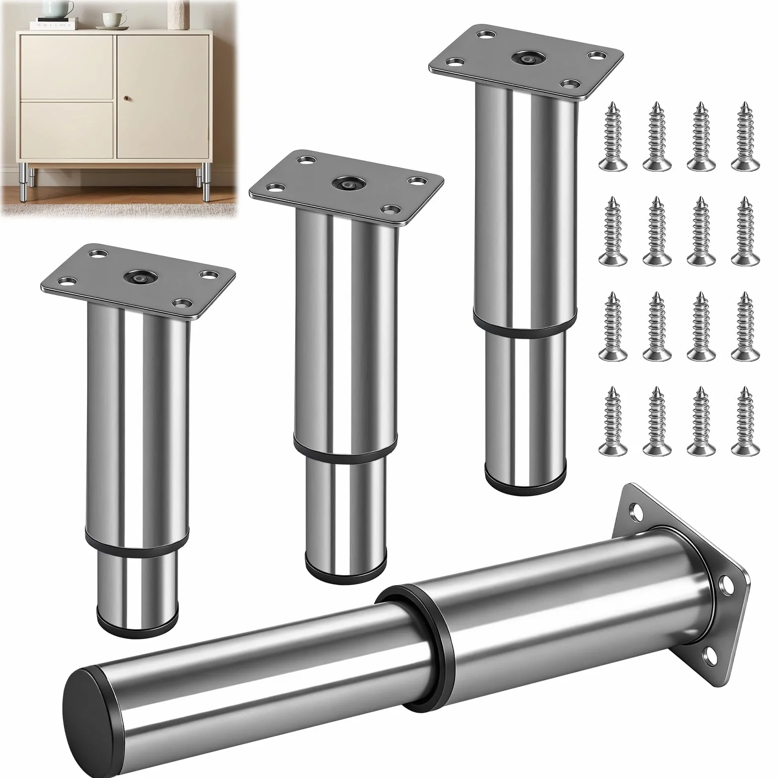Regulowane nogi meblowe stalowe 12-18 cm 4 sztuki do sofy łóżka krzesła