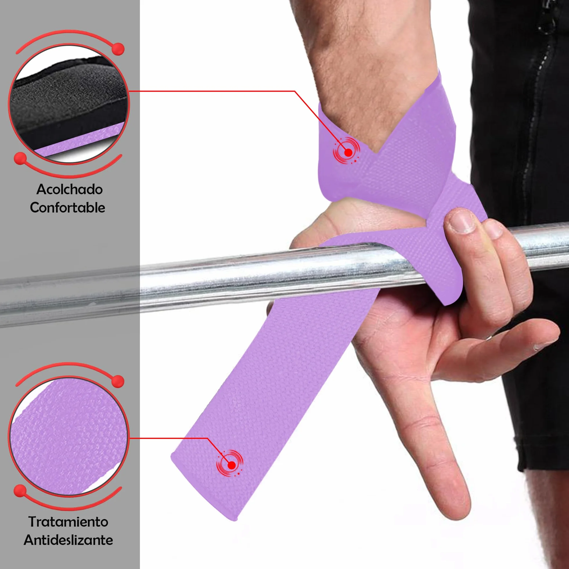 MERCURYAL Pack Straps Gym - Straps Powerlifting - Dodatek do siłowni - Akcesoria do siłowni (Fioletowy)