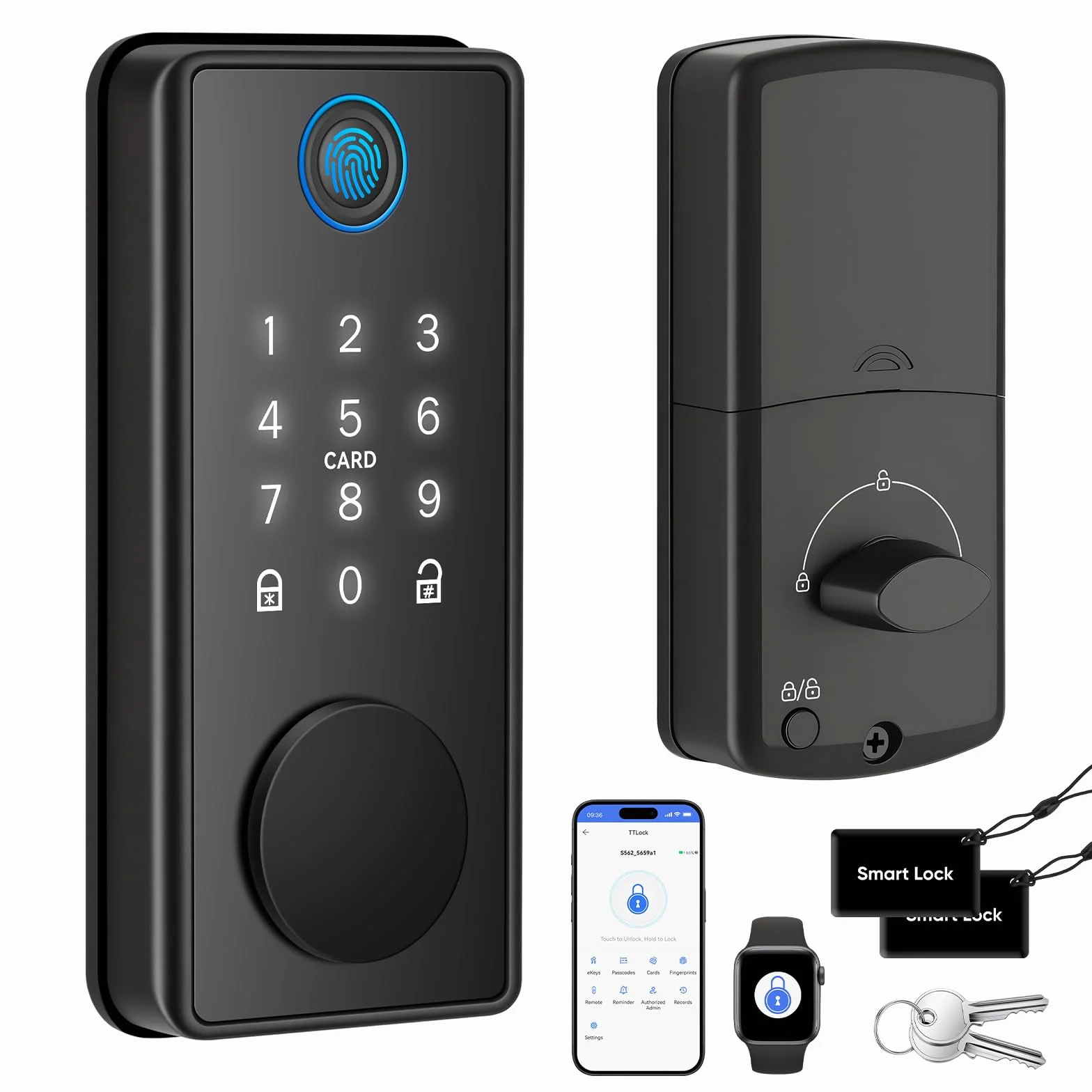 MYPIN Smart Door Lock z klawiaturą dotykową, elektroniczny zamek, czytnik linii papilarnych, otwieracz aplikacją, odcisków palców, kodu, kluczy, kart, Apple