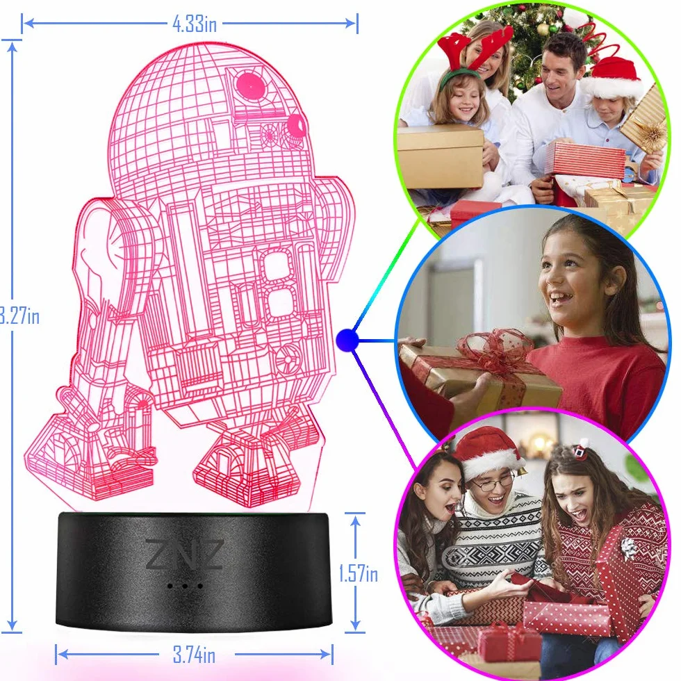 Lampa 3D LED Illusion Night Light 16 kolorów z pilotem Smart Touch Decor 5-R2D2