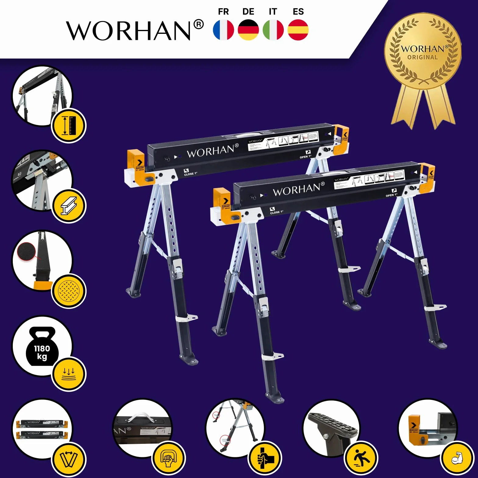 Kozioł roboczy składany S600A dwupak 1180 kg stal antypoślizgowy