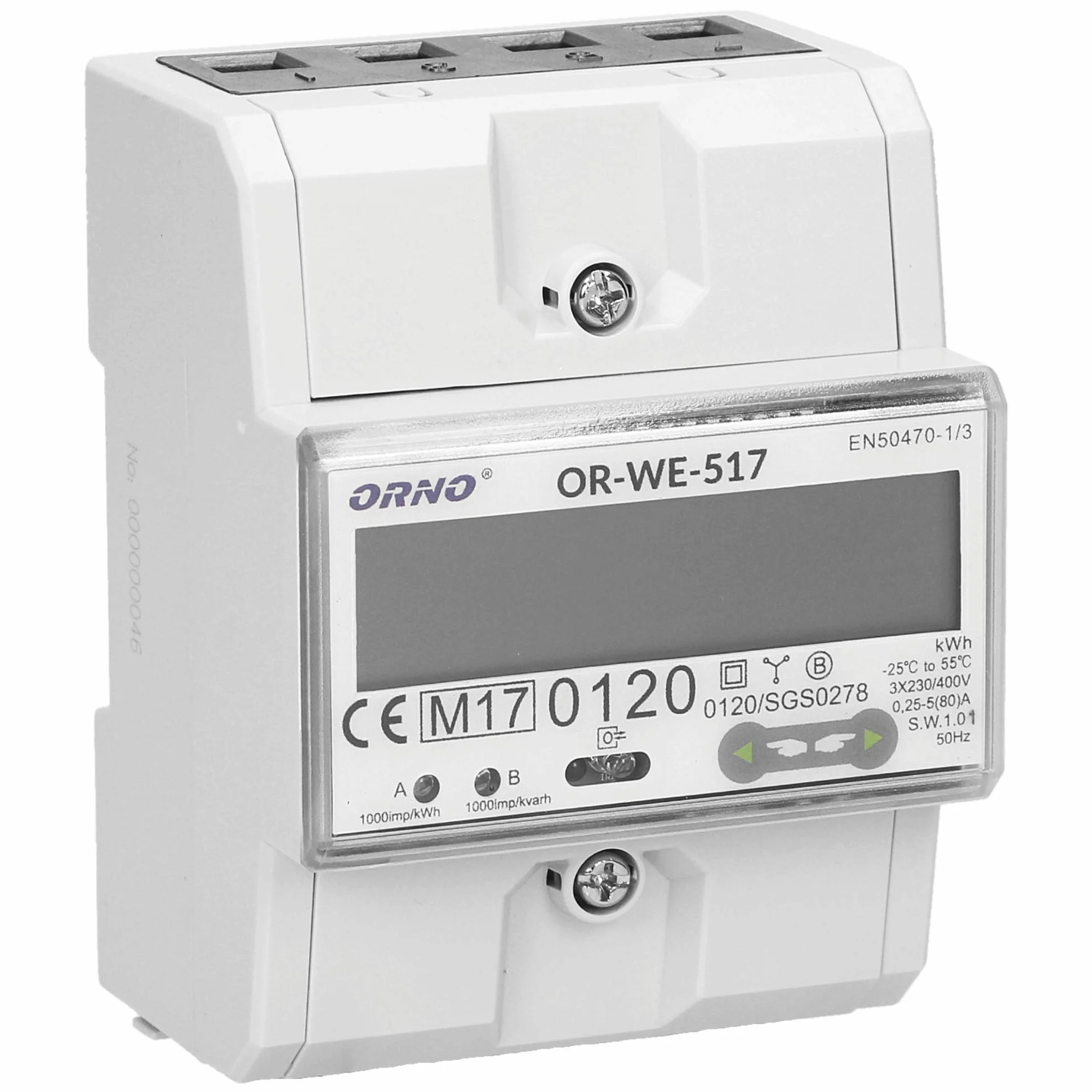 ORNO OR-WE-517 multitarif dwudrożny licznik prądu, szyna montażowa 3-fazowy, 0,25 A - 80 A, 3 x 230 V/400 V
