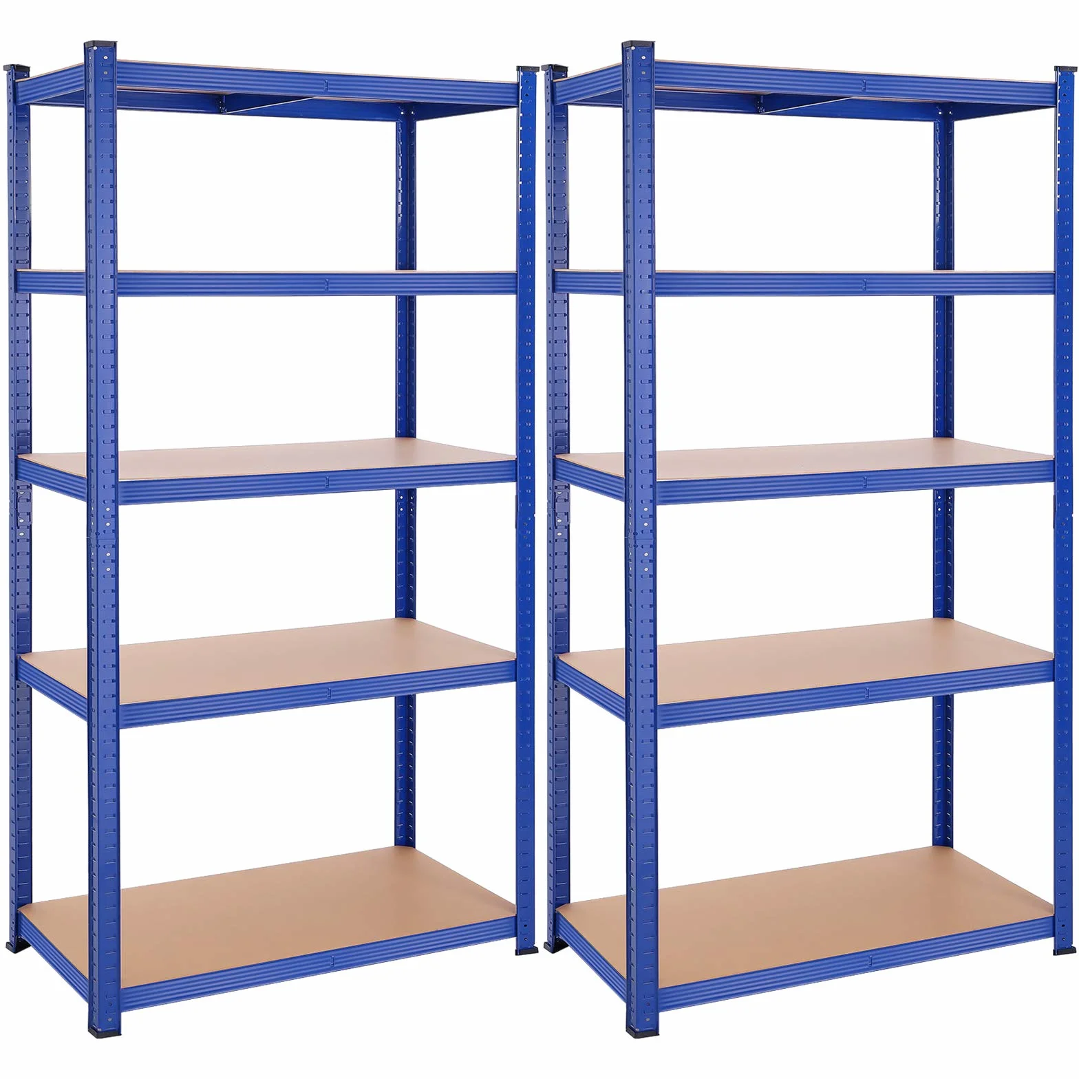 SONGMICS GLR050Q02 zestaw 2 regałów o dużej wytrzymałości, regał stalowy, 5 półek, bezśrubowy, do garażu, magazynu, pomieszczenia gospodarczego, nośność 600 kg, 50 x 100 x 200 cm, niebieski