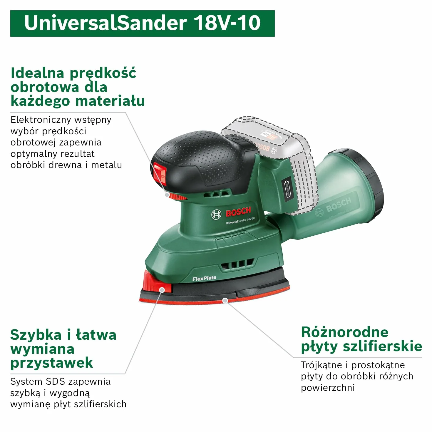 Bosch UniversalSander 18V-10 akumulatorowa szlifierka 18V system do drewna