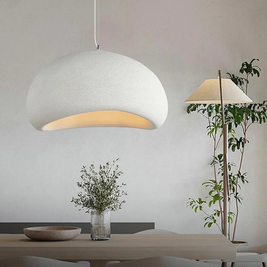 Lampa Wisząca Wabi-Sabi Biały Matowy Żywica Żyrandol E27 60cm Nordycki Styl Do Salonu Sypialni